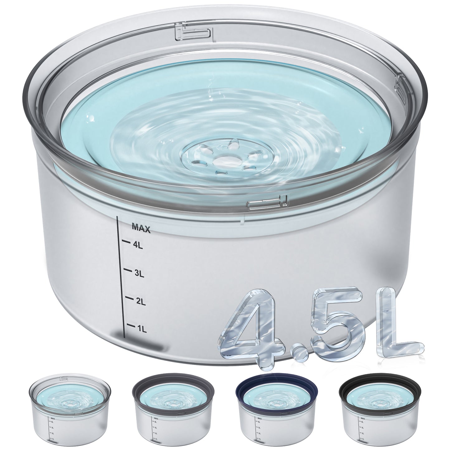 Decflow 1.2 Gallon (about 1.2 liters) Dog Water Bowl, Non-Spill, 4.5 Liter Large Capacity Spill-Proof Dog Bowl with Transparent Floating Tray, Splash-Proof, Slow Drinking Dog Bowl for Messy Drinkers (Transparent)