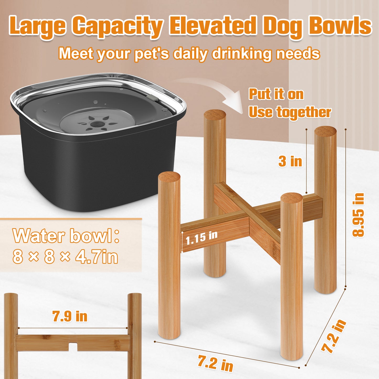 Decflow 3L Elevated Dog Water Bowl Stainless Steel Feeder with Stand, Large Capacity, Non-Spill, Suitable for Small, Medium, and Large Dogs