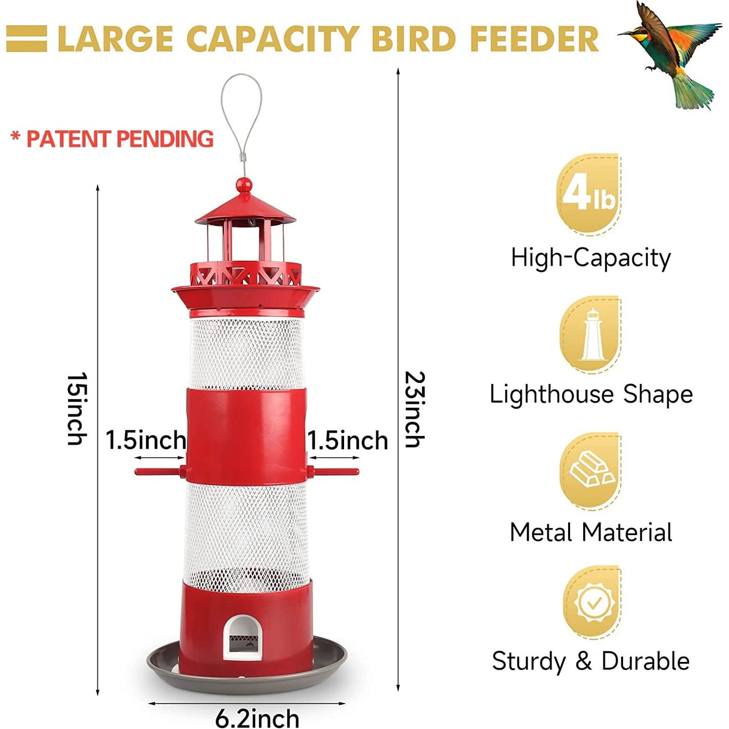 Decflow Outdoor Hanging Durable Metal Tube Wild Bird Feeder, White