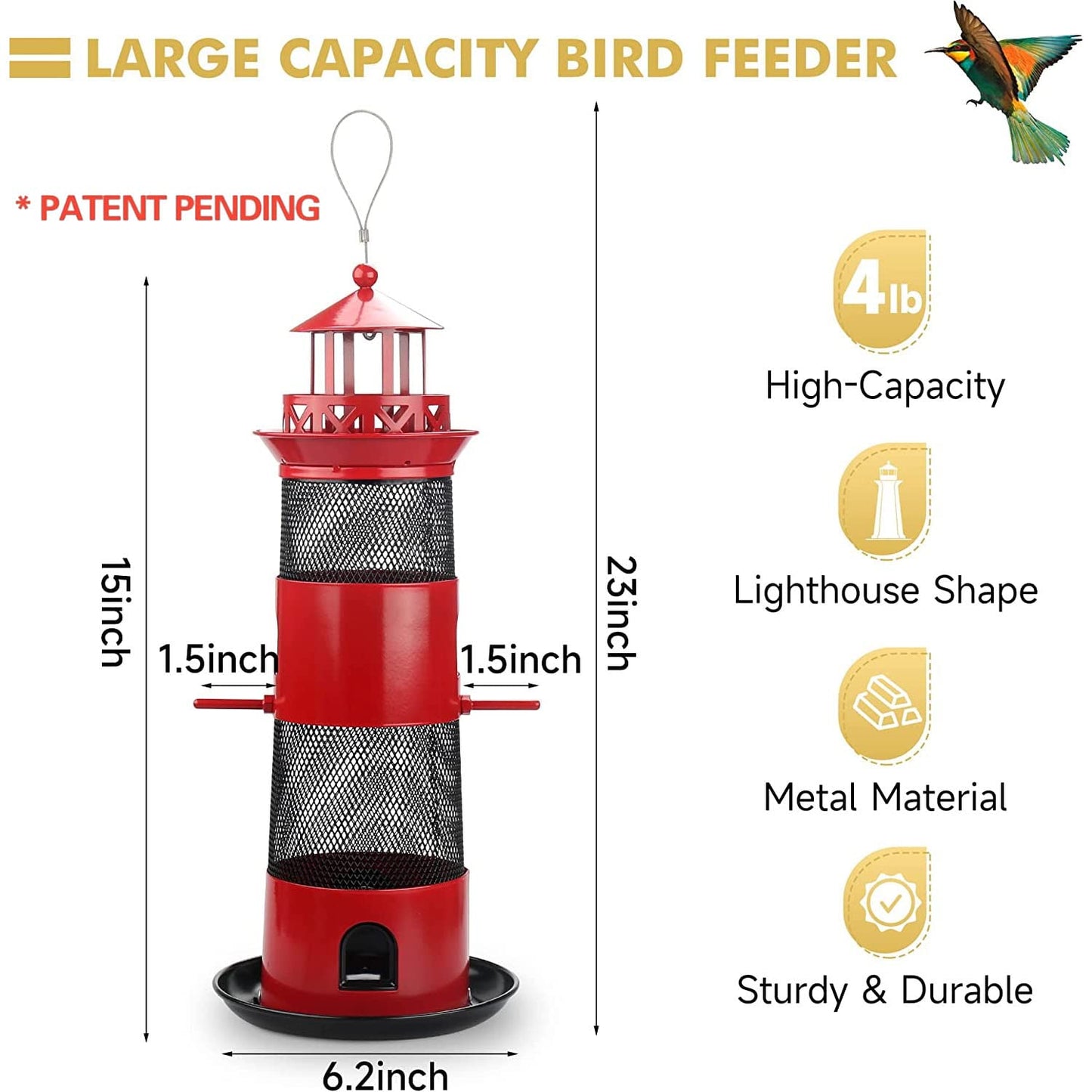 Decflow Outdoor Hanging Durable Metal Tube Wild Bird Feeder, Black