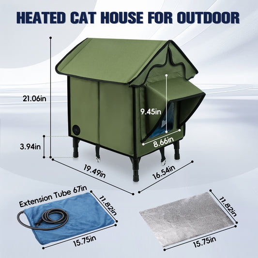 Outdoor Heated Cat House Winter Insulated Cat House with Heating Pad Waterproof and Windproof Cat Shelter Suitable for Indoor and Outdoor Cats Comfortable Elevated Cat Bed