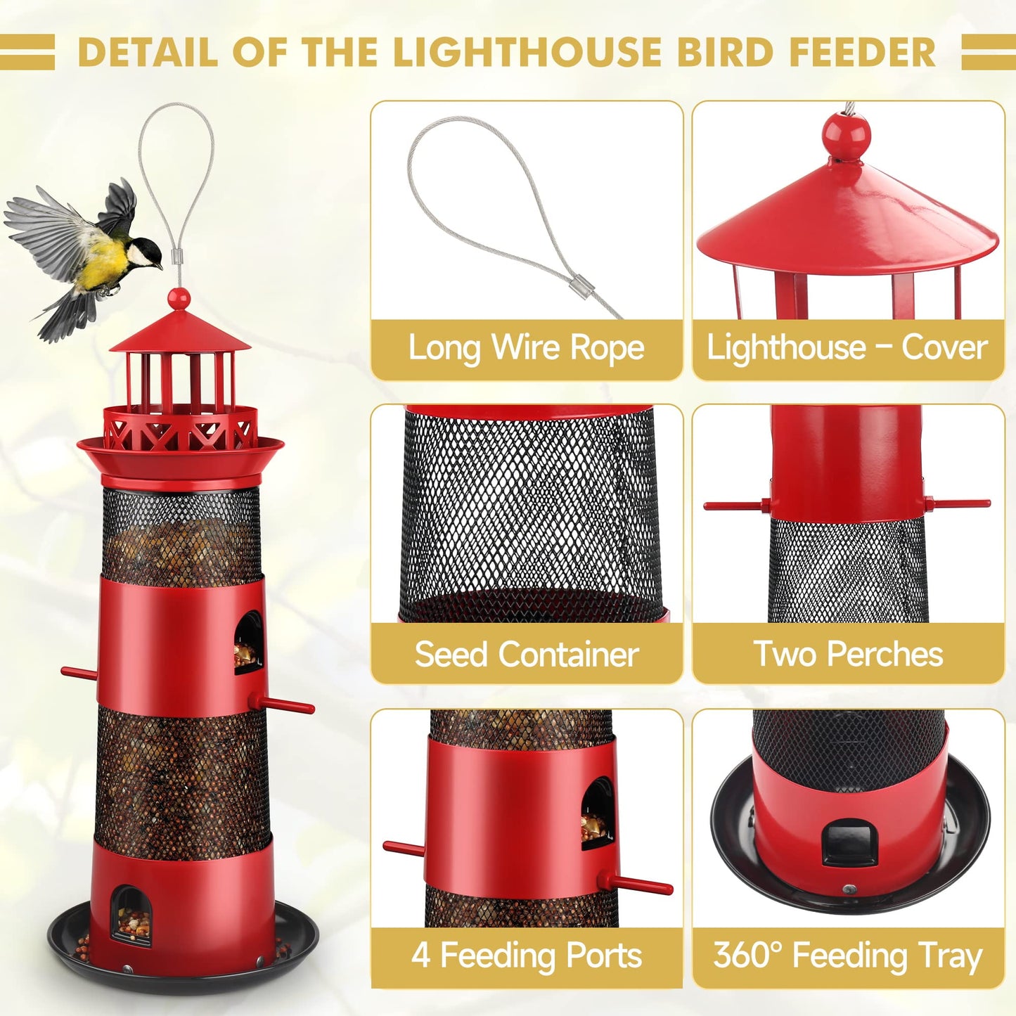 Decflow Outdoor Hanging Durable Metal Tube Wild Bird Feeder, Black