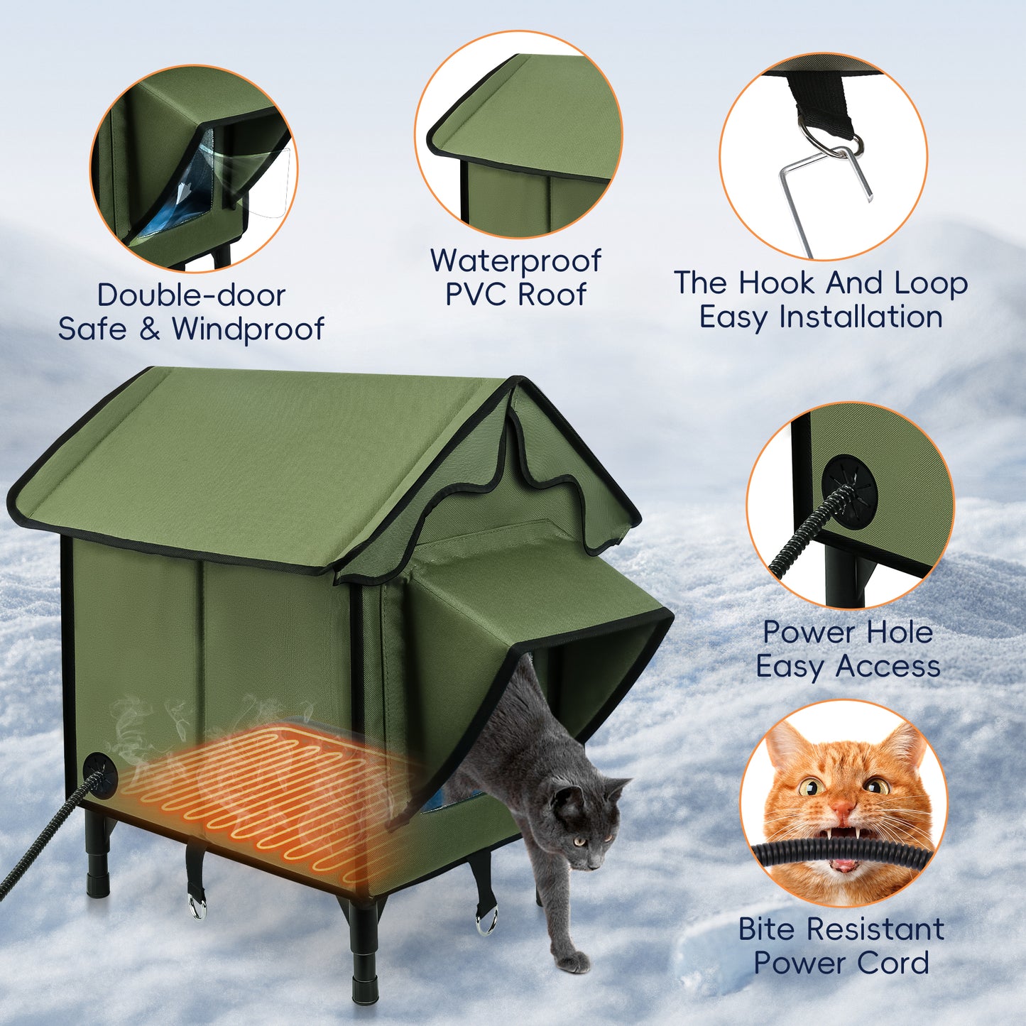 Outdoor Heated Cat House Winter Insulated Cat House with Heating Pad Waterproof and Windproof Cat Shelter Suitable for Indoor and Outdoor Cats Comfortable Elevated Cat Bed