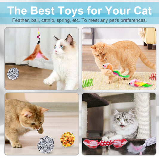 UPSKY 24 PCS Cat Toys, 3-Level Turntable Kitten Toys Set, Interactive Cat Roller Toys for Indoor Cats, Catnip Toys, Cat Teaser Toys, Mice Toys, Spring Toys, Various Ball Toys for Kitty