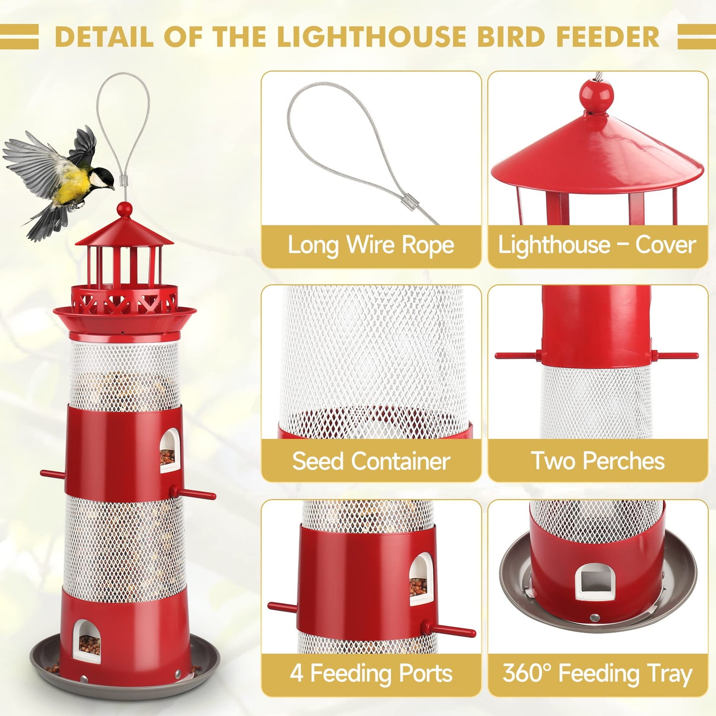 Decflow Outdoor Hanging Durable Metal Tube Wild Bird Feeder, White