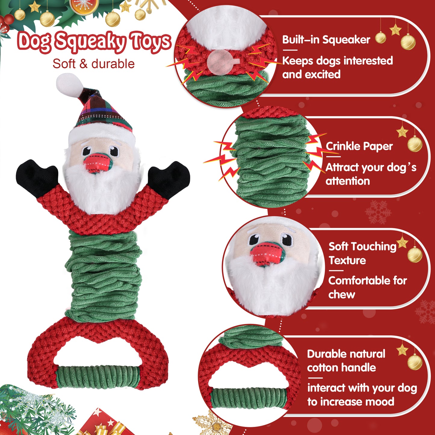 Newget Christmas Dog Toys, Plush Squeaky Interactive Toy for Puppy Teething | Interactive Squeaker Toys, Dog Cute Gifts, Dog Toy Set, Reduces Boredom, For Small Medium Dogs, Indoor and Outdoor Play