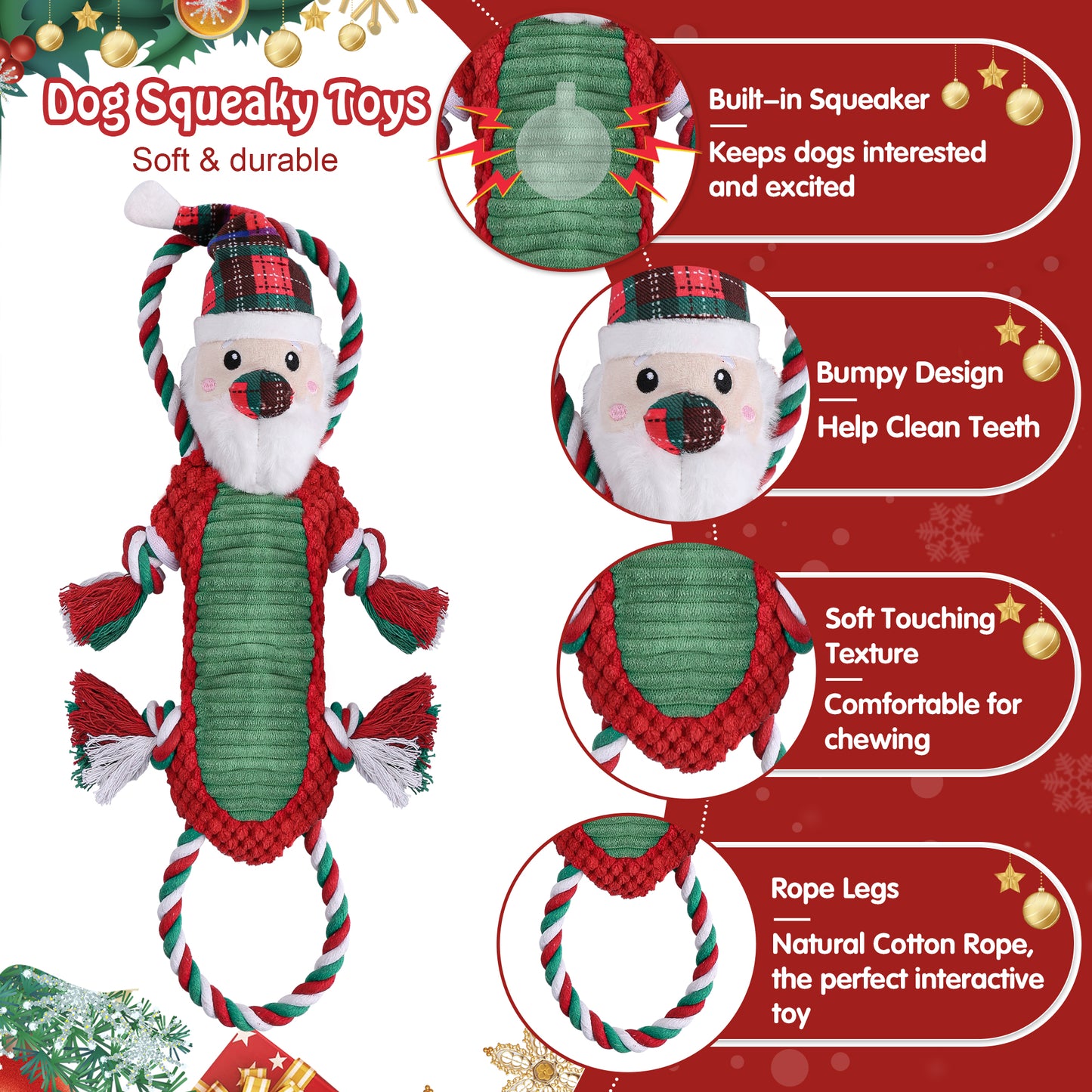 Newget Christmas Dog Toys, Plush Squeaky Interactive Toy for Puppy Teething | Interactive Squeaker Toys, Dog Cute Gifts, Dog Toy Set, Reduces Boredom, For Small Medium Dogs, Indoor and Outdoor Play