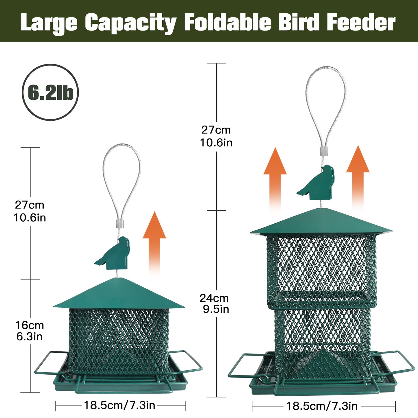 Decflow Metal 6.5-lb Capacity Hanging Chew-Proof & Water Resistant Bird Feeder, Green