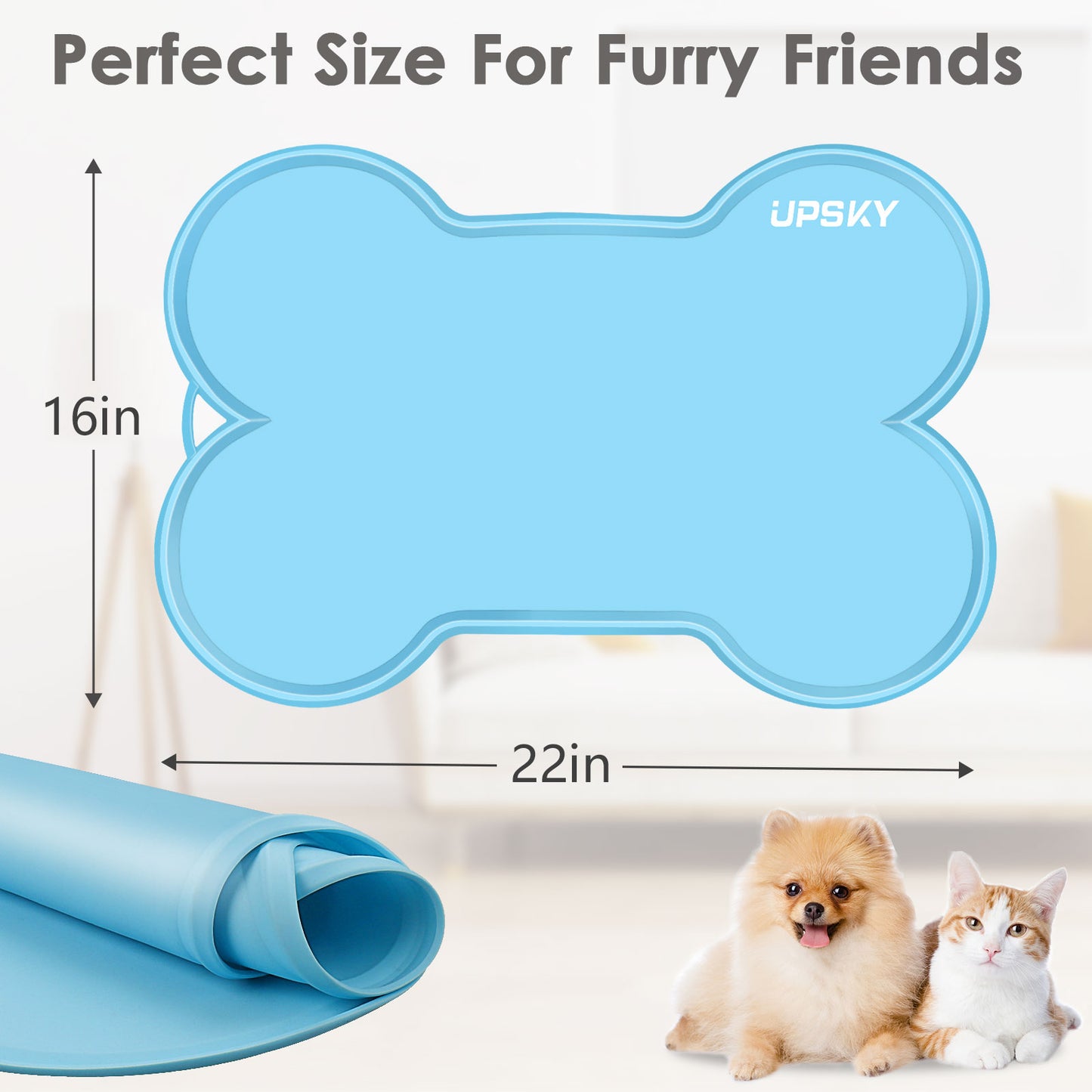 UPSKY Non-Slip, Waterproof Silicone Bone-Shaped Dog & Cat Placemat, Large: 22 x 16-in