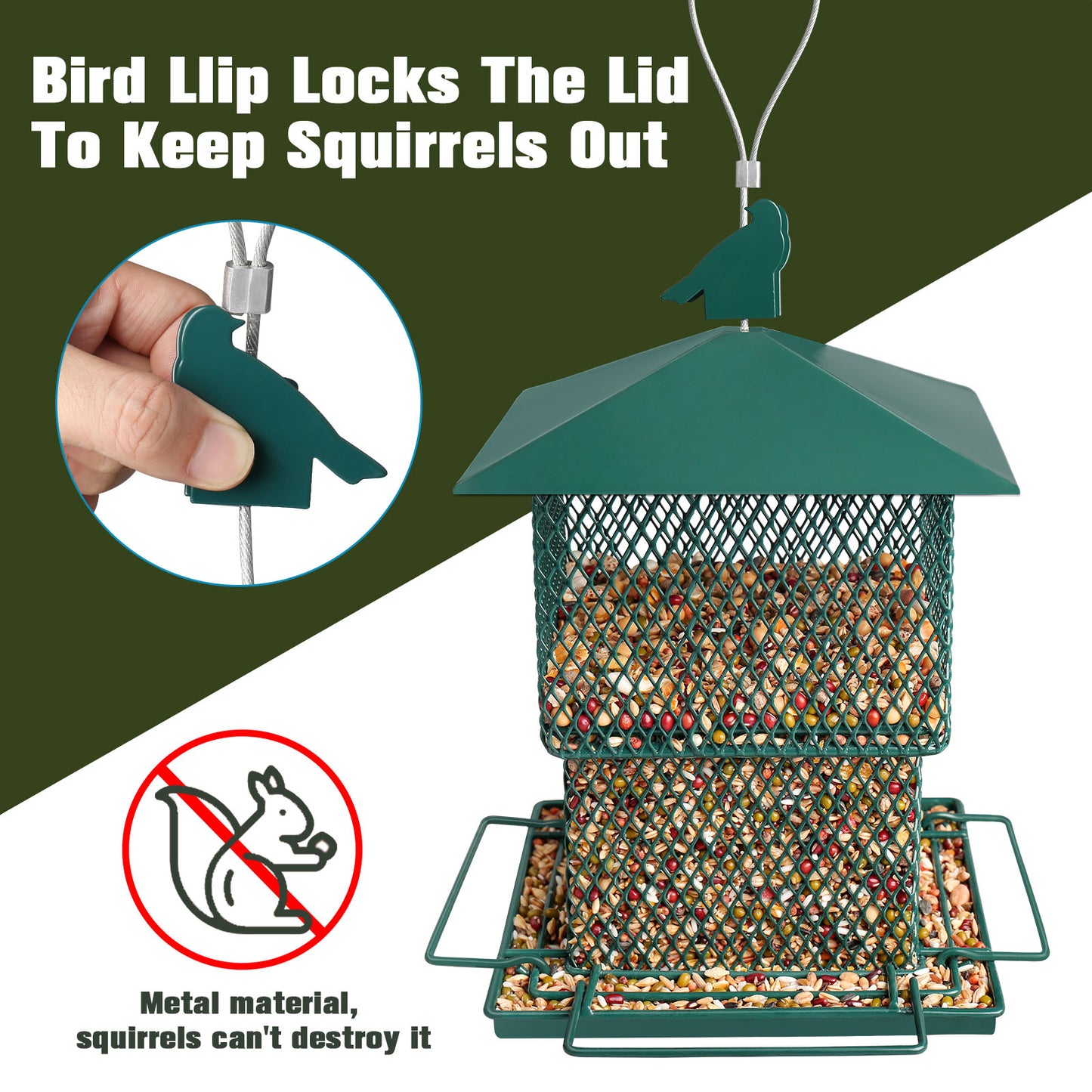 Decflow Metal 6.5-lb Capacity Hanging Chew-Proof & Water Resistant Bird Feeder, Green