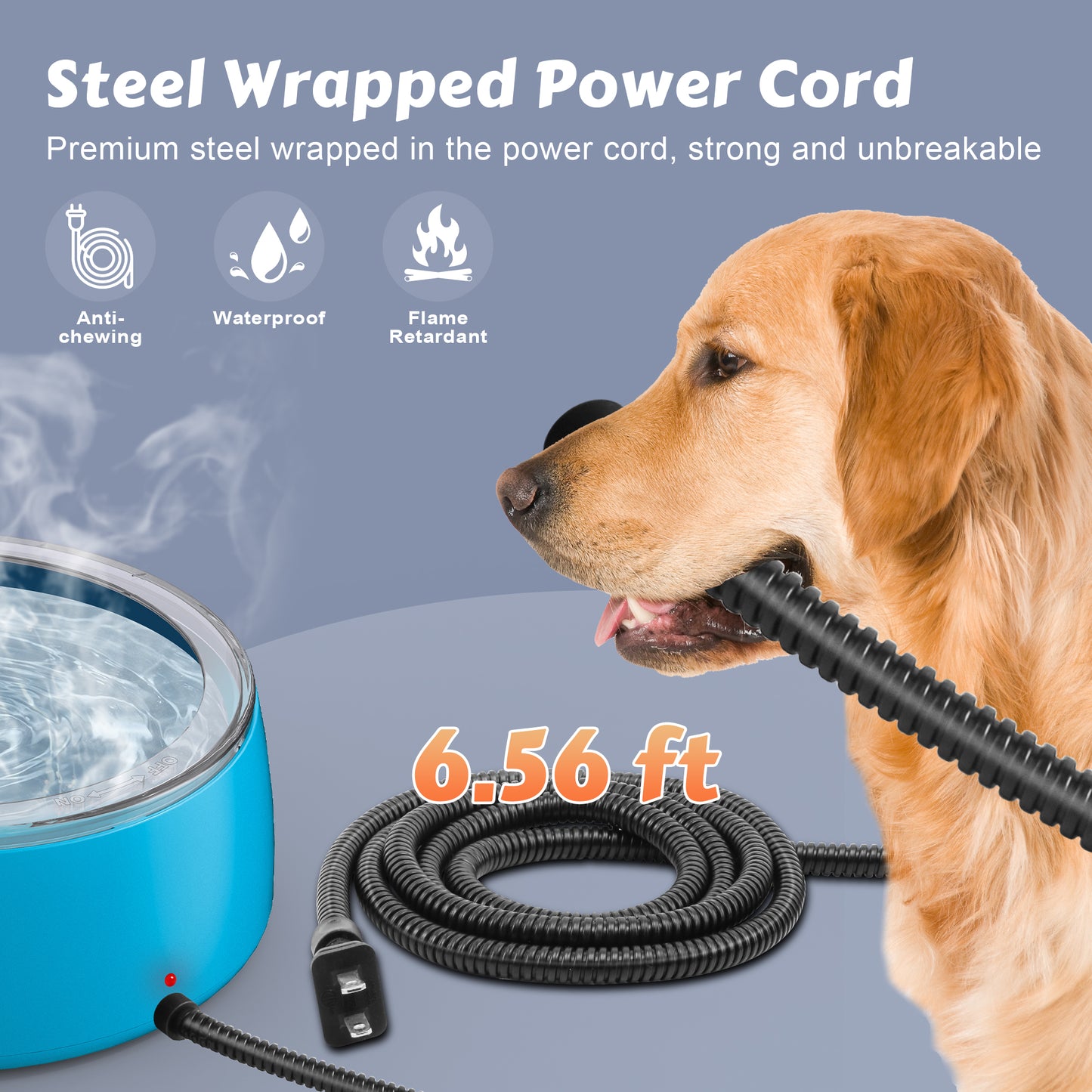 3L Heated Water Bowl, Outdoor Heated Water Bowl, Suitable for Dogs and Cats, Waterproof Outdoor Heated Water Dish, Comes with Chew-Resistant Rope, Smart Heated Pet Bowl