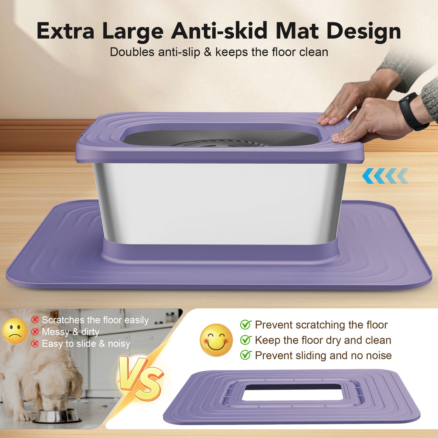 Decflow 10L Stainless Steel Dog Bowl, No-Spill Splash-Proof, Comes with XXL Silicone Mat, Spill-Resistant Slow Feeder, Ideal for Messy Drinkers, Heavy-Duty Pet Bowl, Suitable for Indoor/Outdoor Use