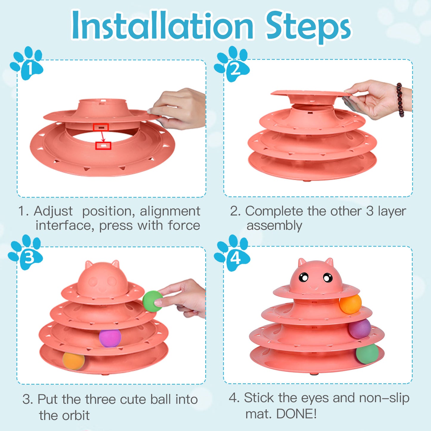 UPSKY 20 PCS Cat Toys - 3-Level Turntable Roller With Balls for Indoor Cats, Kitten Set With Teaser, Mice, Spring, and Various Ball Toys