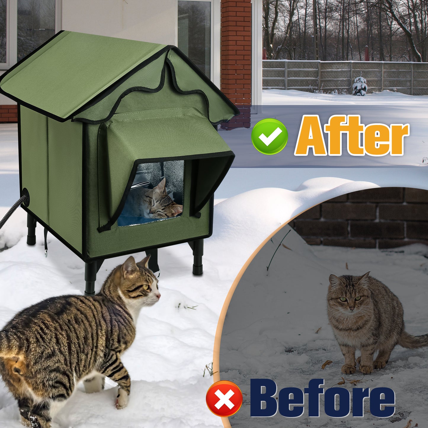 Outdoor Heated Cat House Winter Insulated Cat House with Heating Pad Waterproof and Windproof Cat Shelter Suitable for Indoor and Outdoor Cats Comfortable Elevated Cat Bed
