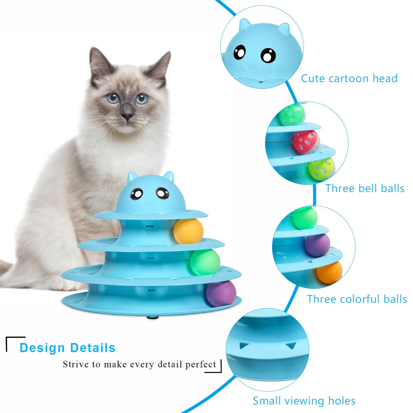UPSKY Cat Toy Roller 3-Level Turntable Cat Toys Balls with Six Colorful Balls Interactive Kitten Fun Mental Physical Exercise Puzzle Kitten Toys