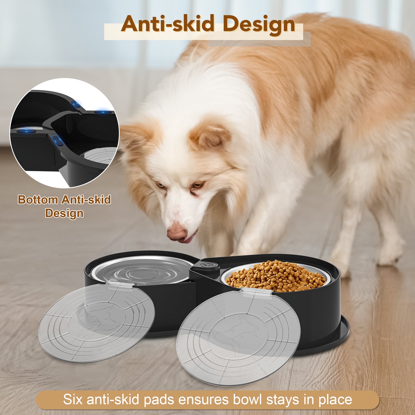 Stainless Steel Dog Bowl Set with Lid, 304 Metal Double Food and Water Bowls for Dogs and Cats, Collapsible Pet Feeder with Lid, Keeps Food Fresh, Non-Slip Dog Dish, Suitable for Small/Medium/Large Pets