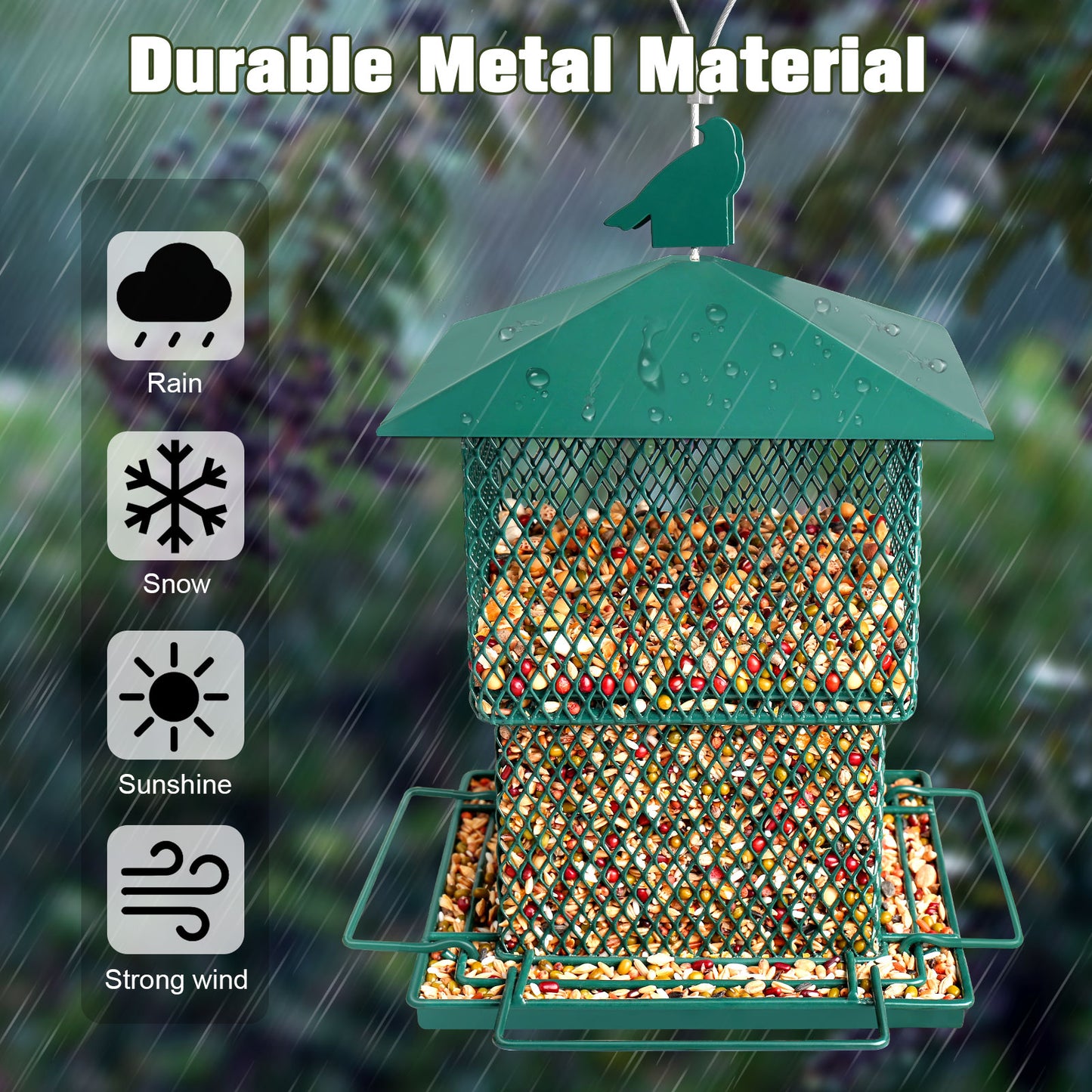 Decflow Metal 6.5-lb Capacity Hanging Chew-Proof & Water Resistant Bird Feeder, Green