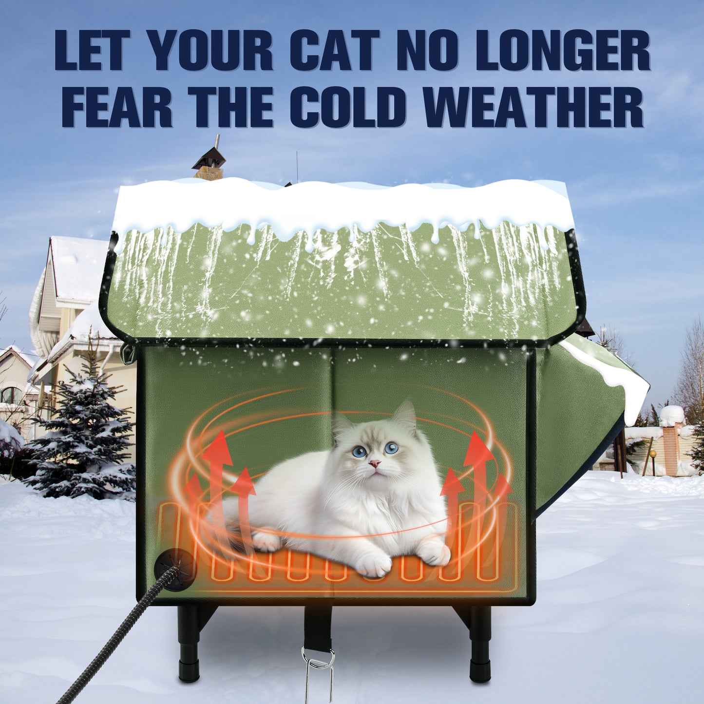 Outdoor Heated Cat House Winter Insulated Cat House with Heating Pad Waterproof and Windproof Cat Shelter Suitable for Indoor and Outdoor Cats Comfortable Elevated Cat Bed
