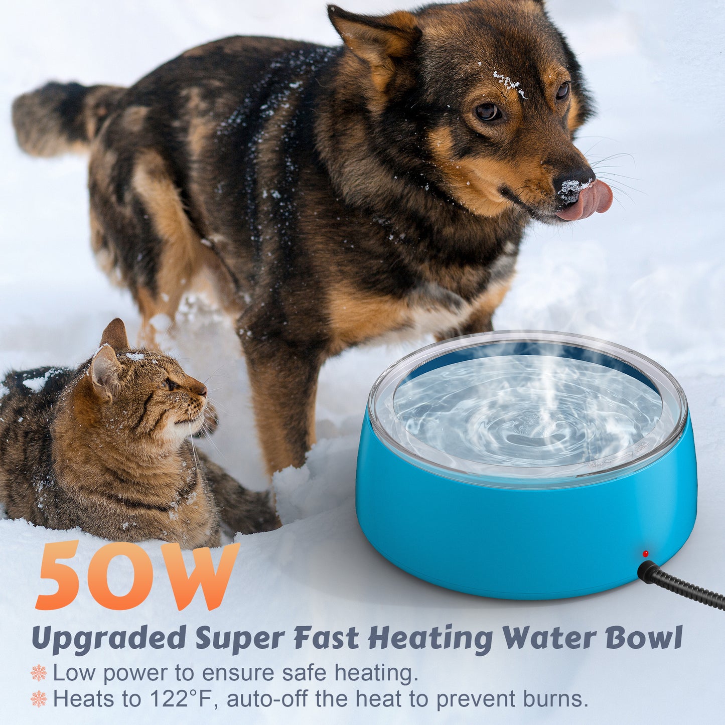 3L Heated Water Bowl, Outdoor Heated Water Bowl, Suitable for Dogs and Cats, Waterproof Outdoor Heated Water Dish, Comes with Chew-Resistant Rope, Smart Heated Pet Bowl