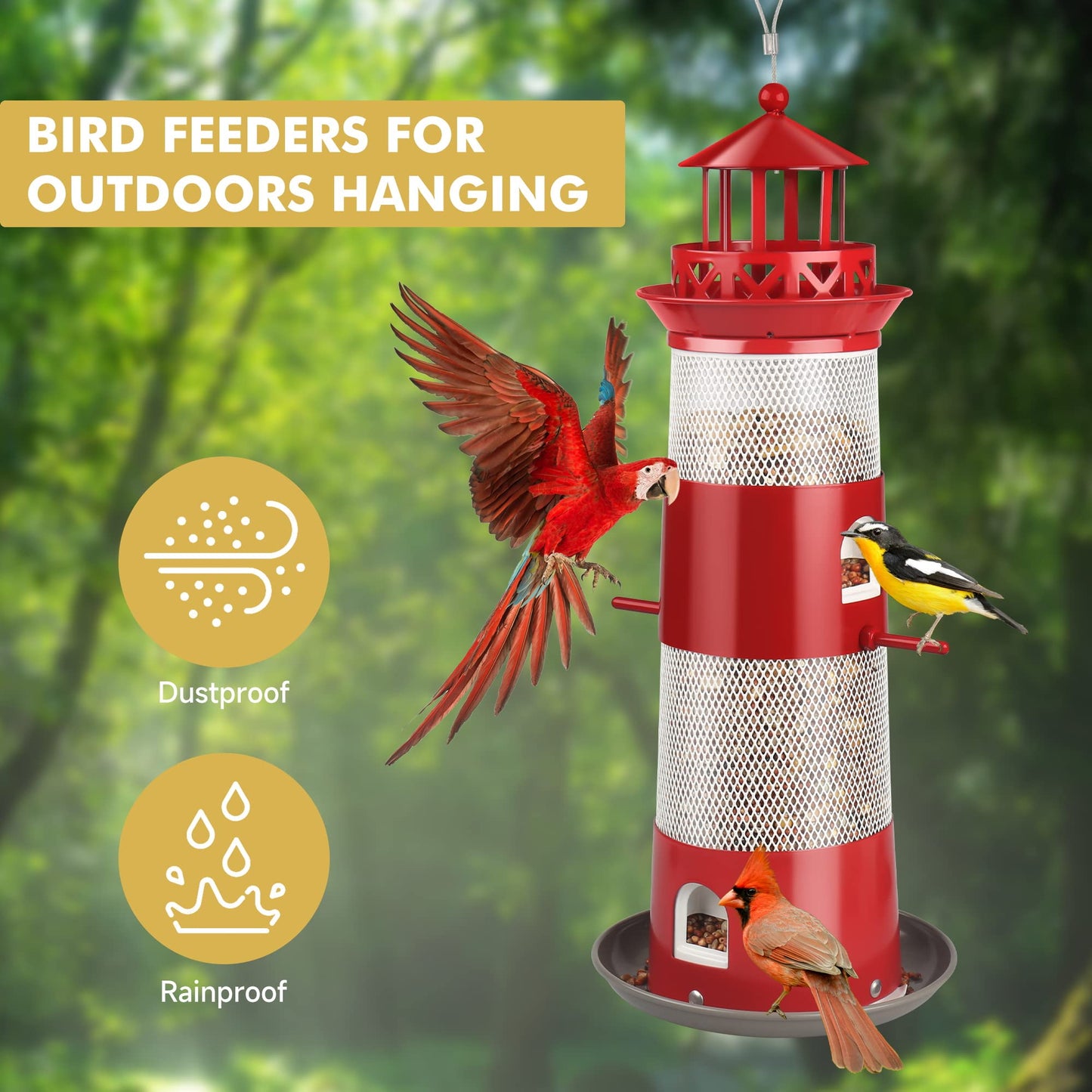 Decflow Outdoor Hanging Durable Metal Tube Wild Bird Feeder, White