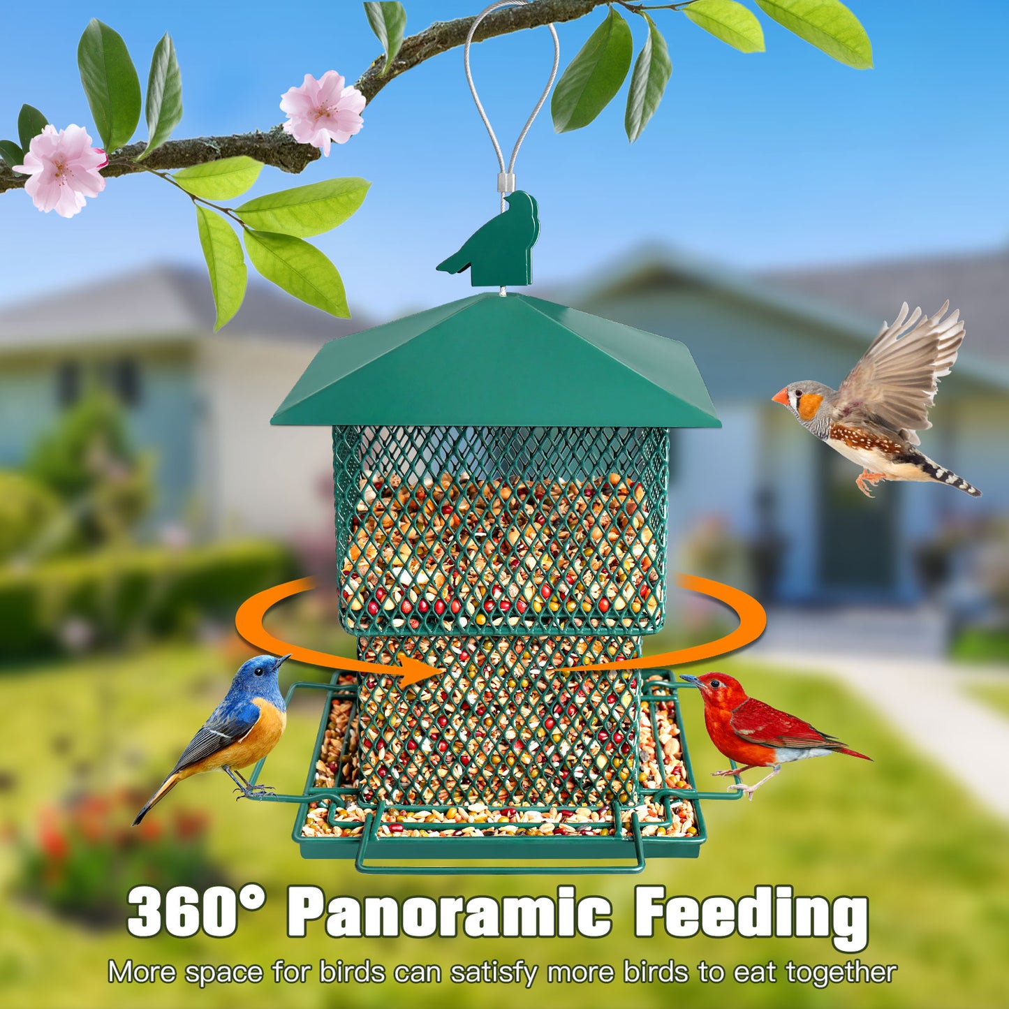 Decflow Metal 6.5-lb Capacity Hanging Chew-Proof & Water Resistant Bird Feeder, Green