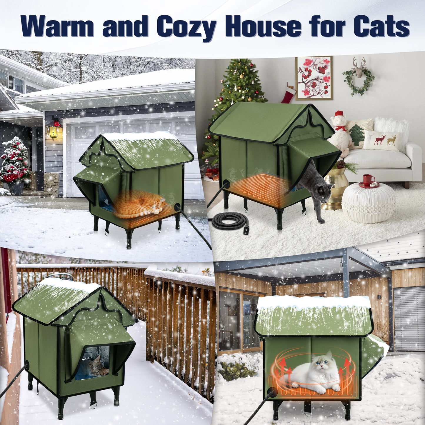 Outdoor Heated Cat House Winter Insulated Cat House with Heating Pad Waterproof and Windproof Cat Shelter Suitable for Indoor and Outdoor Cats Comfortable Elevated Cat Bed