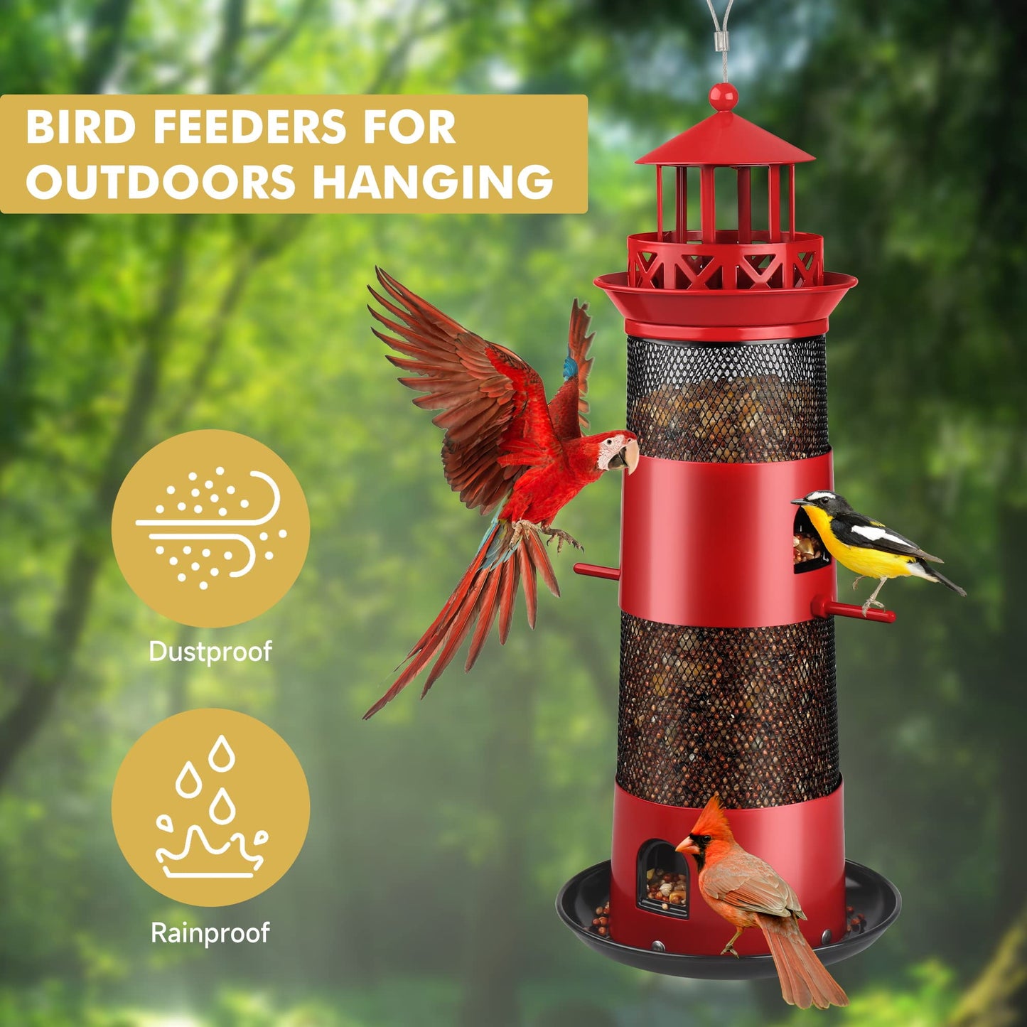 Decflow Outdoor Hanging Durable Metal Tube Wild Bird Feeder, Black