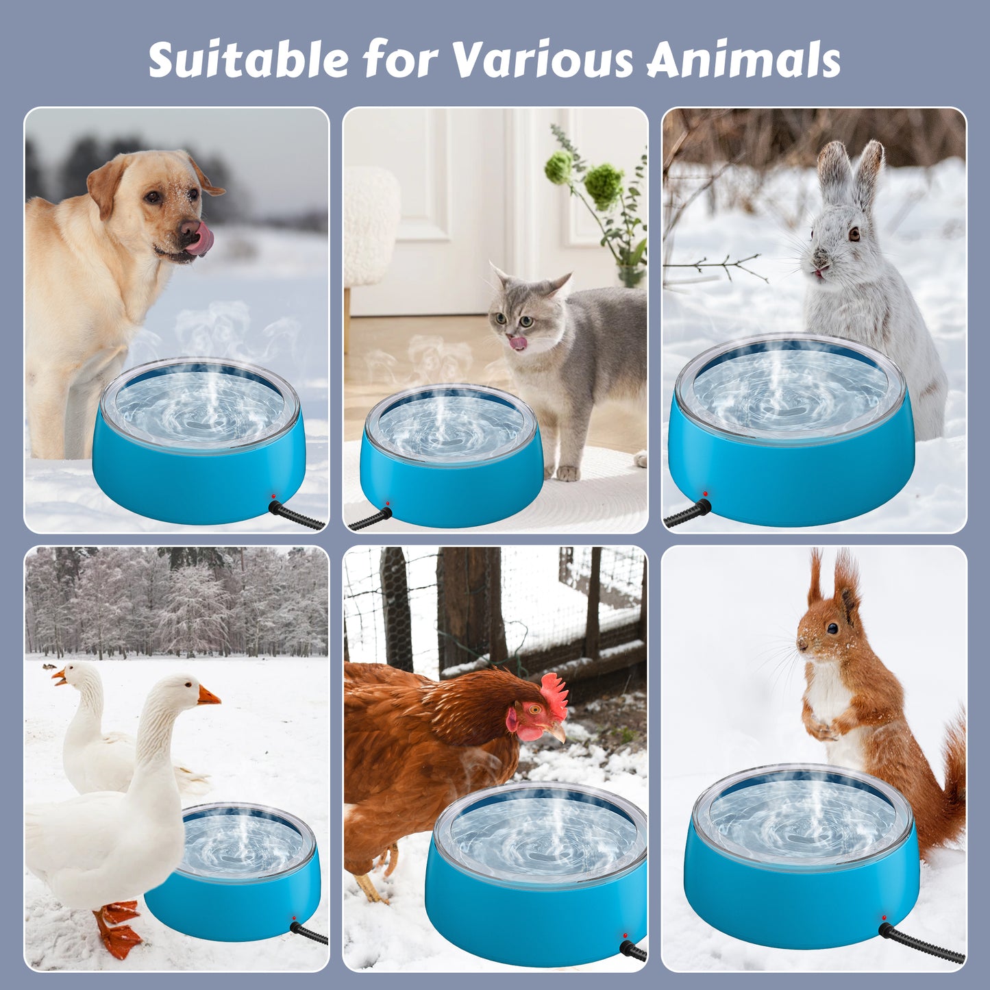 3L Heated Water Bowl, Outdoor Heated Water Bowl, Suitable for Dogs and Cats, Waterproof Outdoor Heated Water Dish, Comes with Chew-Resistant Rope, Smart Heated Pet Bowl