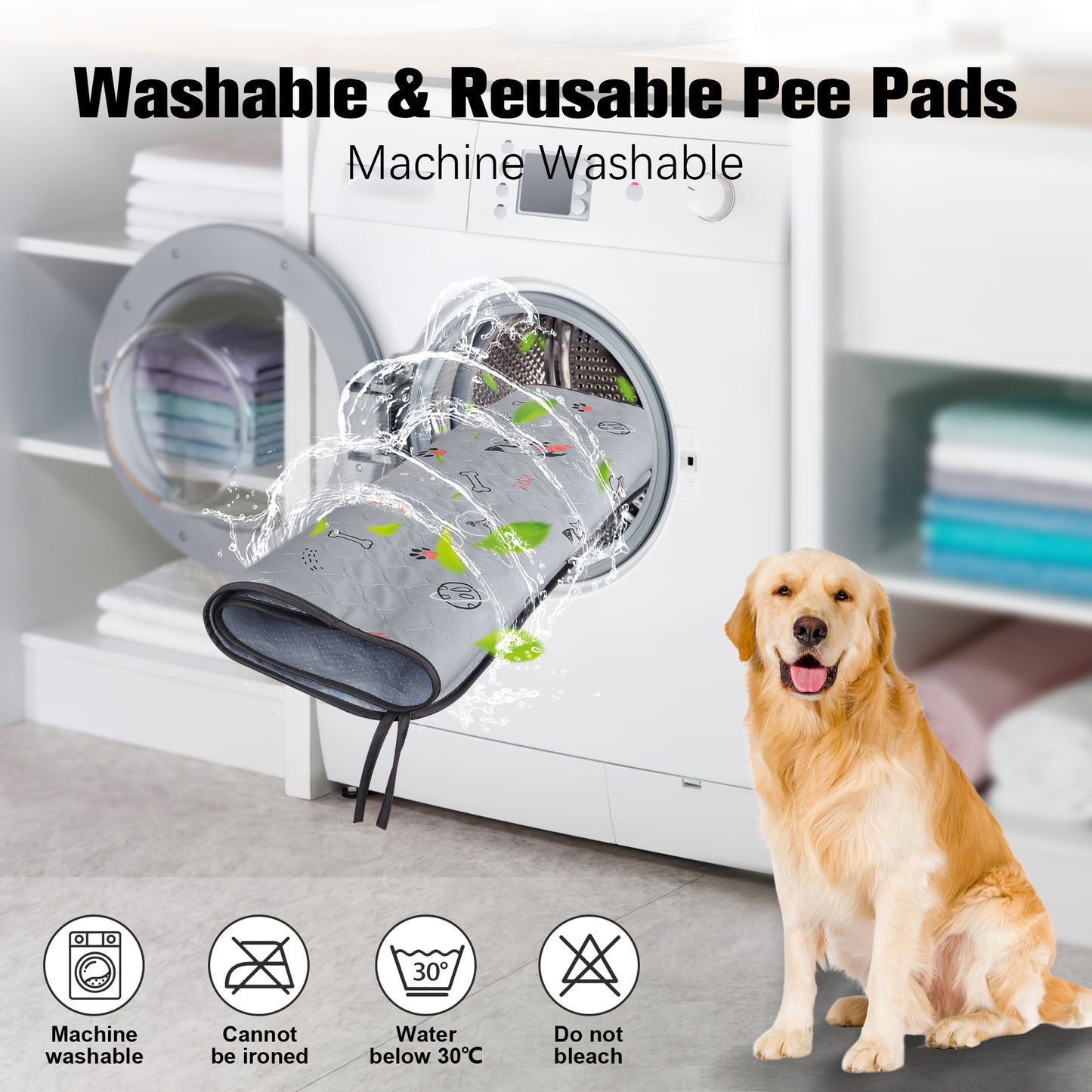 UPSKY Washable Super Absorbent Waterproof Leakproof Potty Training Space Themed Dog Pee Pads, Grey