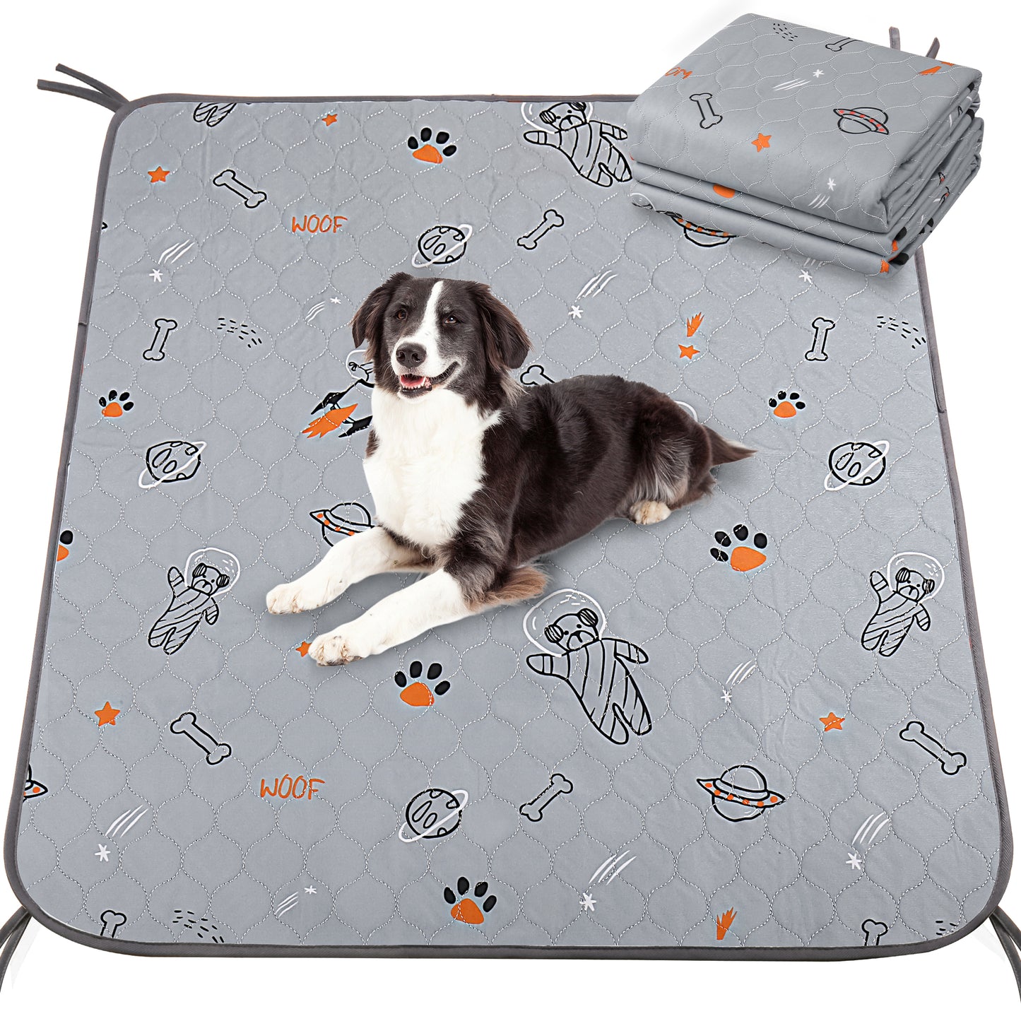 UPSKY Washable Super Absorbent Waterproof Leakproof Potty Training Space Themed Dog Pee Pads, Grey