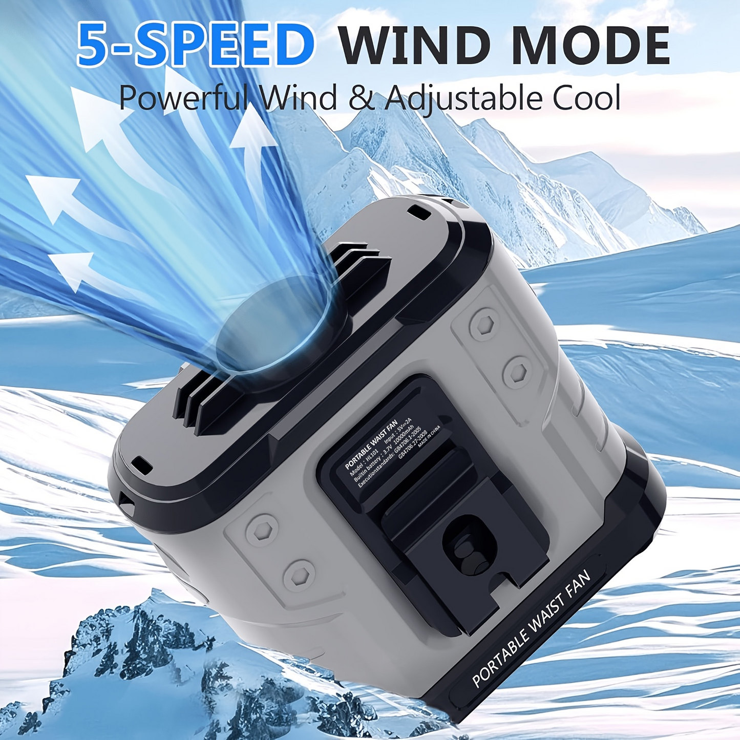 Portable Waist Fan 10,000mAh, 5 Speeds 30H Runtime Waist Clip Fan | Rechargeable Belt Fan for Men, Hands-Free Neck Fan with Flashlight, Wearable Cooling for Travel, Outdoor, Camping, Jobsite