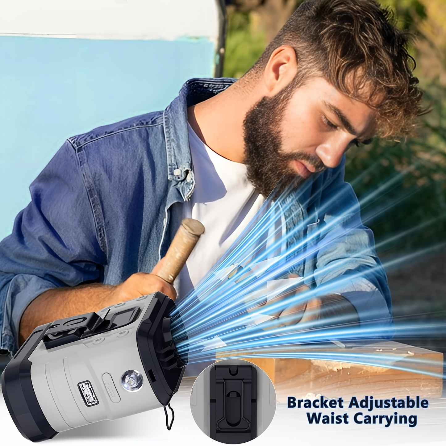 Portable Waist Fan 10,000mAh, 5 Speeds 30H Runtime Waist Clip Fan | Rechargeable Belt Fan for Men, Hands-Free Neck Fan with Flashlight, Wearable Cooling for Travel, Outdoor, Camping, Jobsite