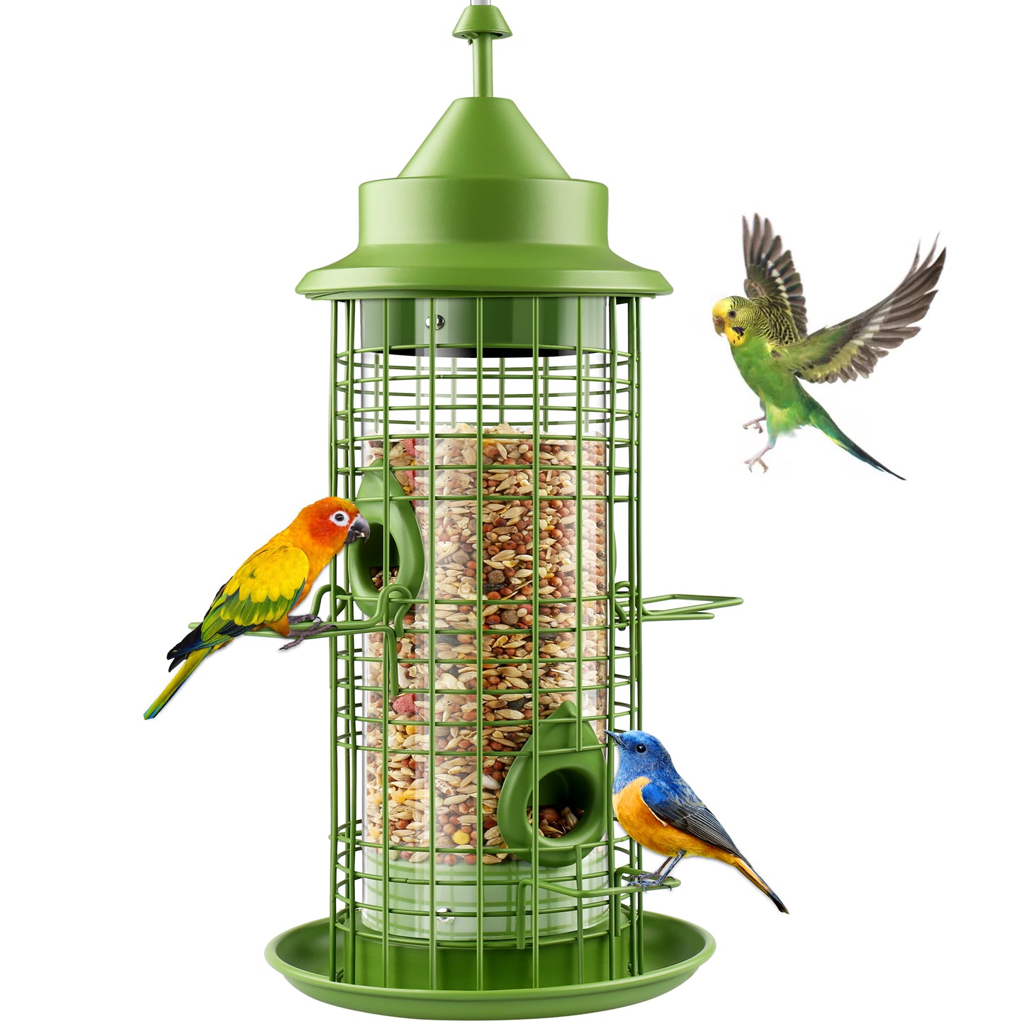 Decflow Metal 2.2-lb Seed Capacity Hanging Bird Feeder with 4 Feeding Ports, Green