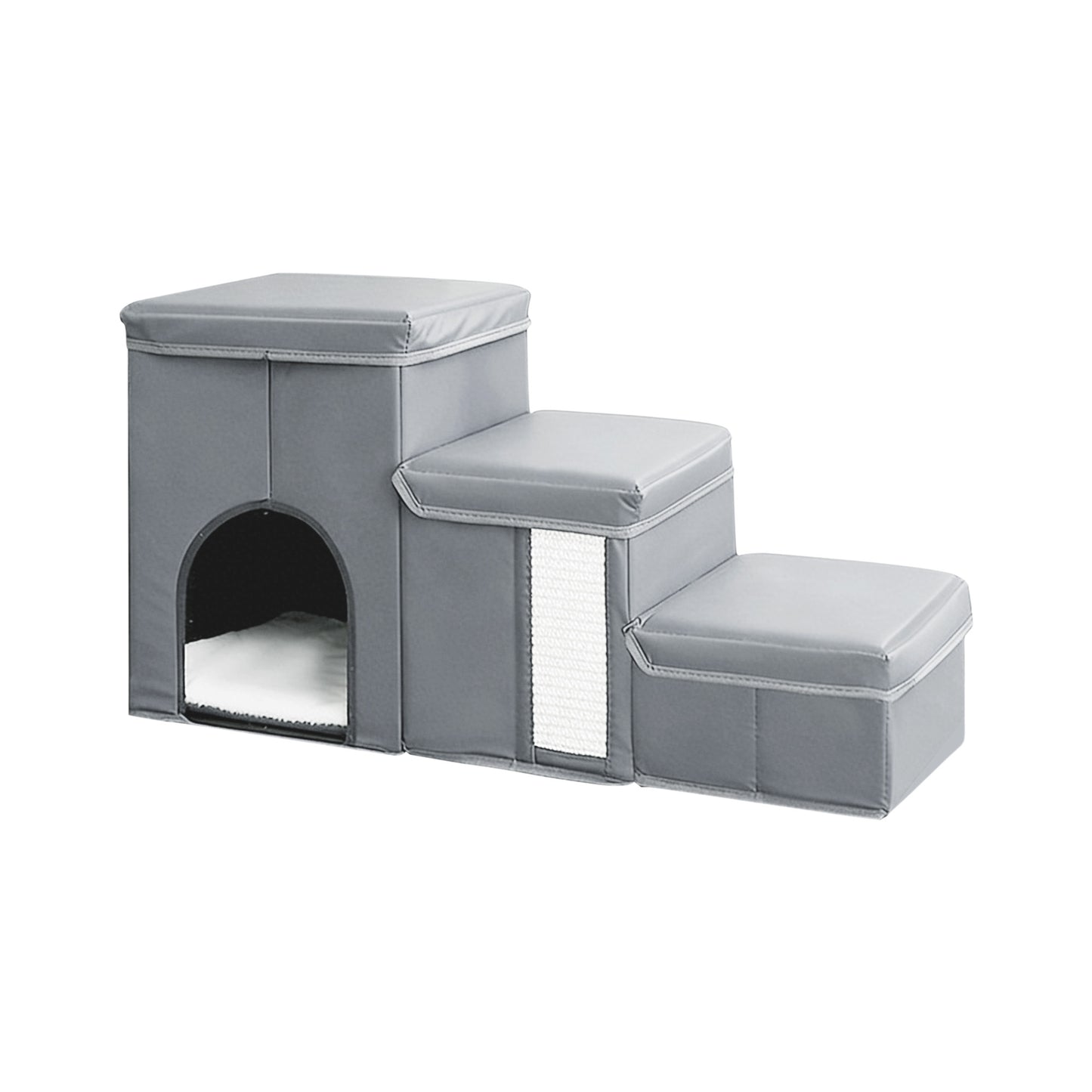 Twinsing 3-in-1 Foldable Collapsible Dog & Cat Stairs with Storage & Bed, Grey, 3 steps