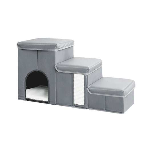 Twinsing 3-in-1 Foldable Collapsible Dog & Cat Stairs with Storage & Bed, Grey, 3 steps