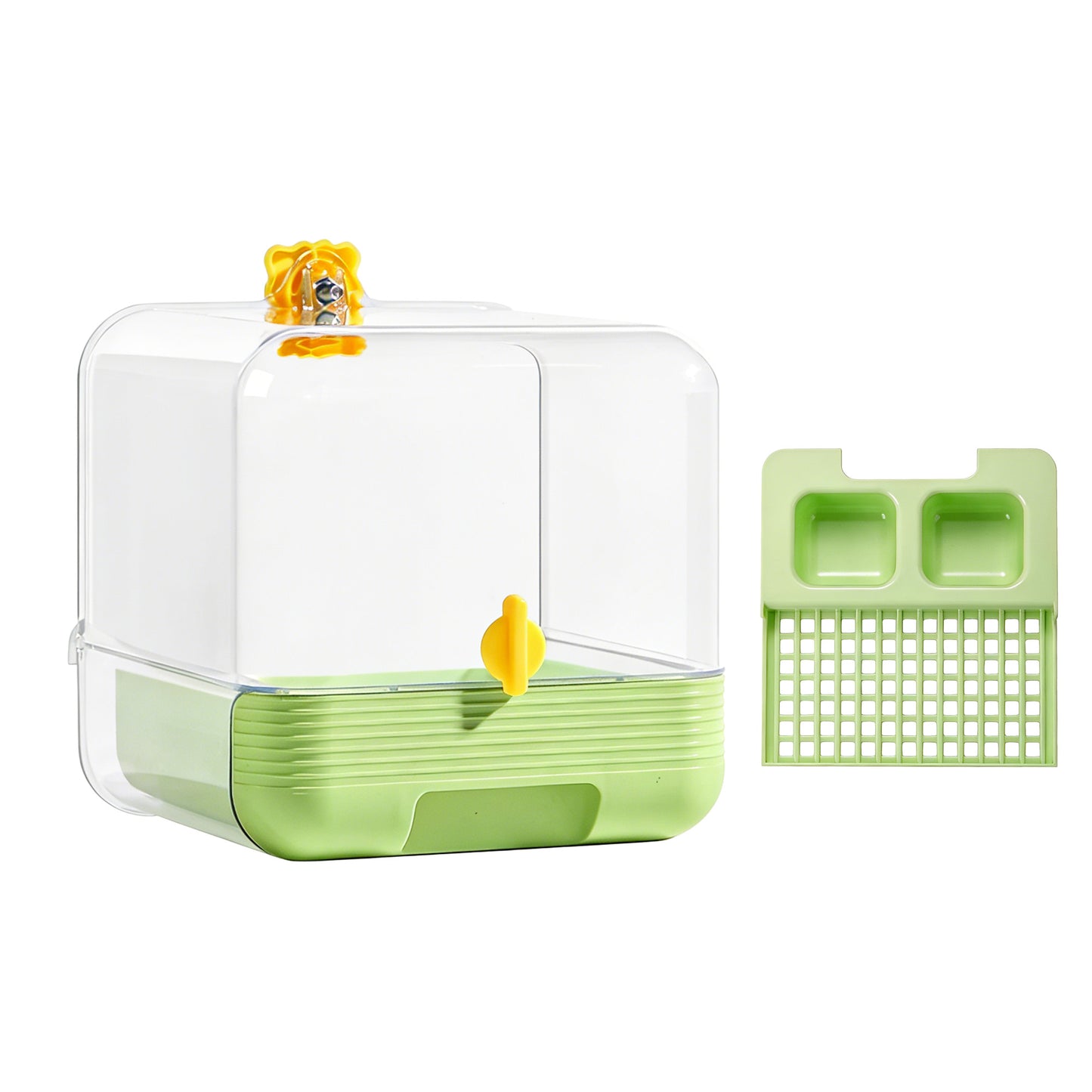 Twinsing Transparent Cage Accessory Plastic Bird Bath Tub with Feeding Station, Green