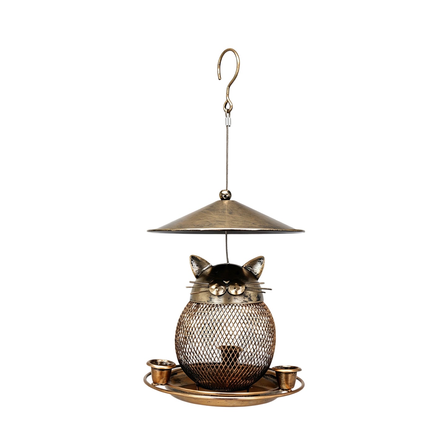 Twinsing Cat Shaped Hanging Outside Garden Yard Metal Bird Feeder, 8-cup
