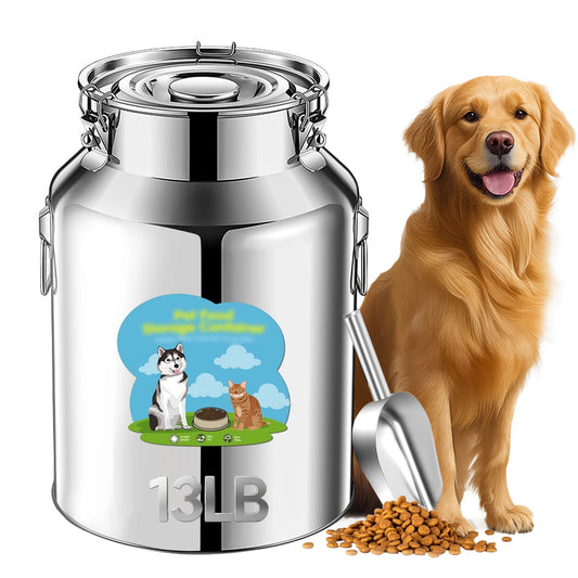 Newget Metal Stainless Steel Dog Food Storage Container with Airtight Hangable Lid, Small: 13-lb