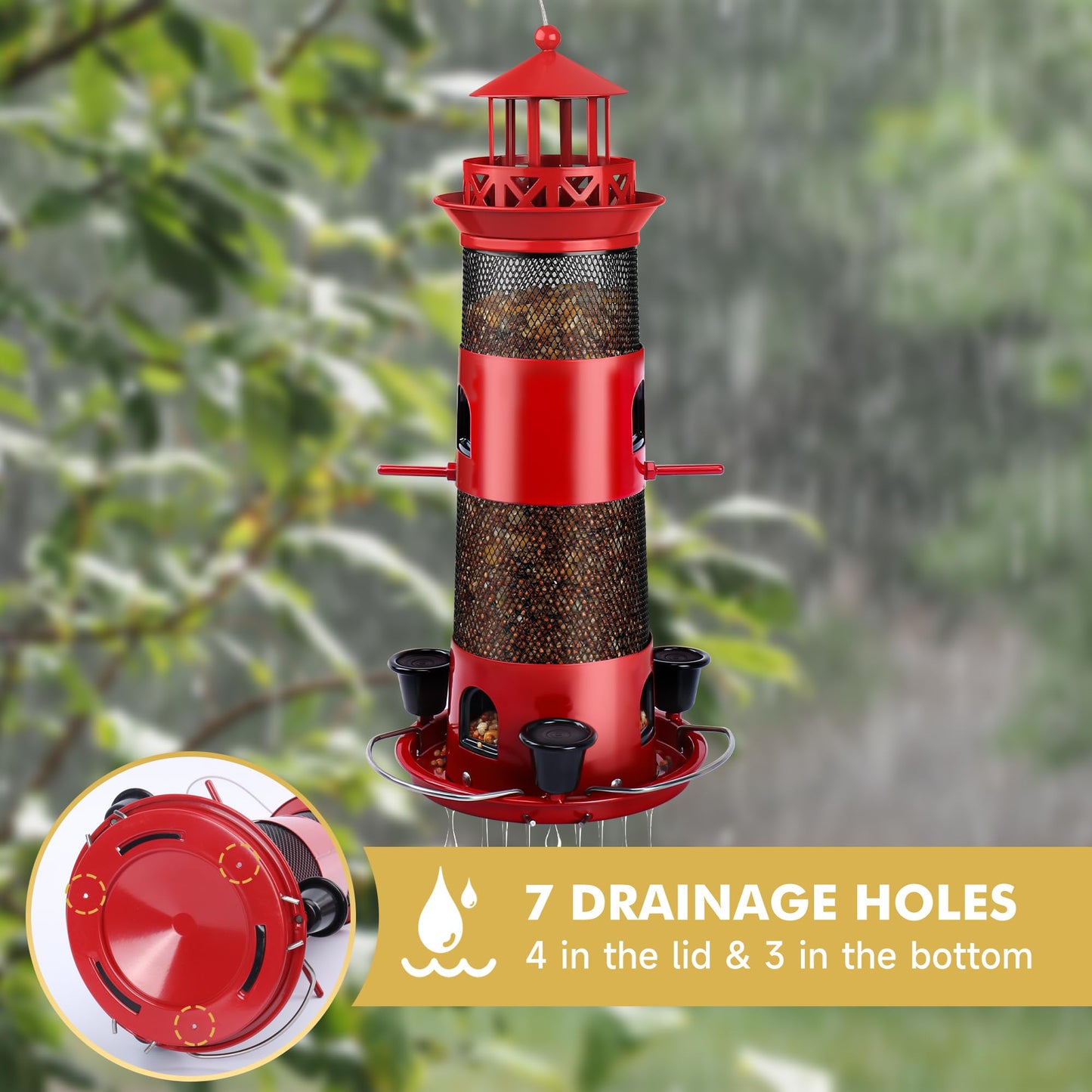 Decflow Outdoor Hanging Durable Metal Tube Wild Bird Feeder with Three Water Cups, Black
