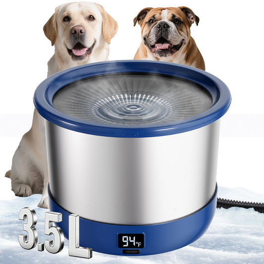 3.5L Heated Water Bowl, Stainless Steel Heated Dog Bowl with Digital Display and Adjustable Temperature, Heated Slow Drinking Feeder Provides Warm Water for Outdoor Dogs