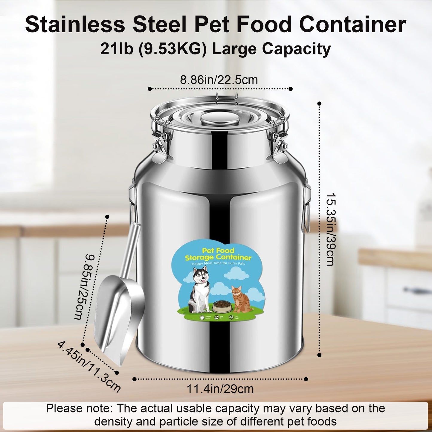 Newget Metal Stainless Steel Dog Food Storage Container with Airtight Hangable Lid, Large: 21-lb