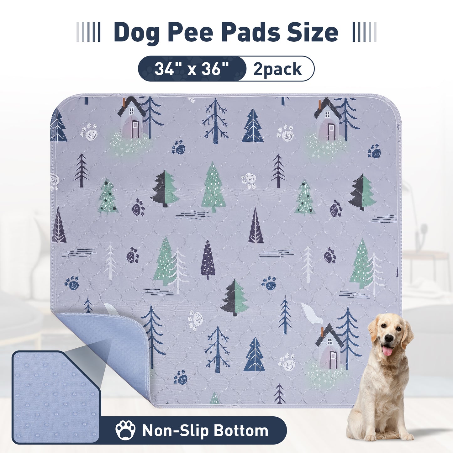 UPSKY Washable Super Absorbent Waterproof Leakproof Anti-Slip Dog Pee Pads, 2 count, Grey, 18 × 24-in