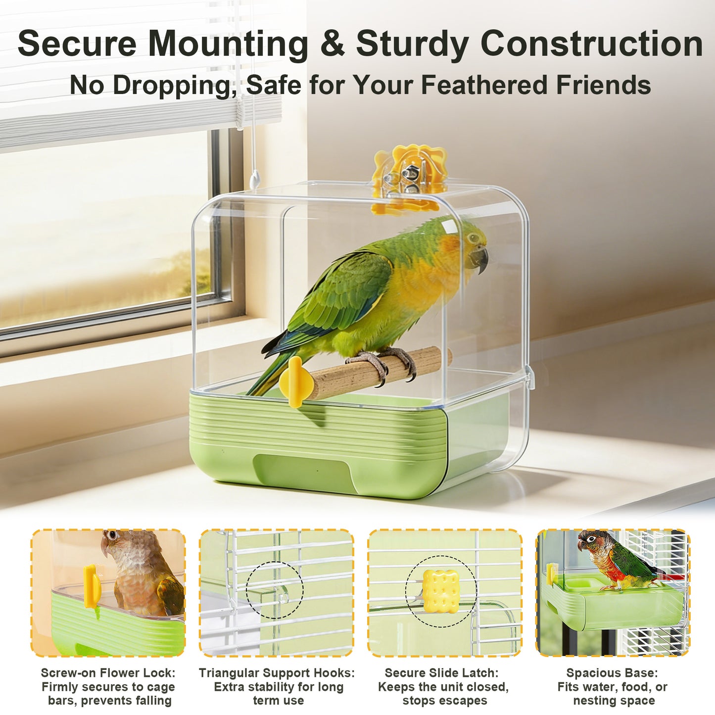 Twinsing Transparent Cage Accessory Plastic Bird Bath Tub with Feeding Station, Green