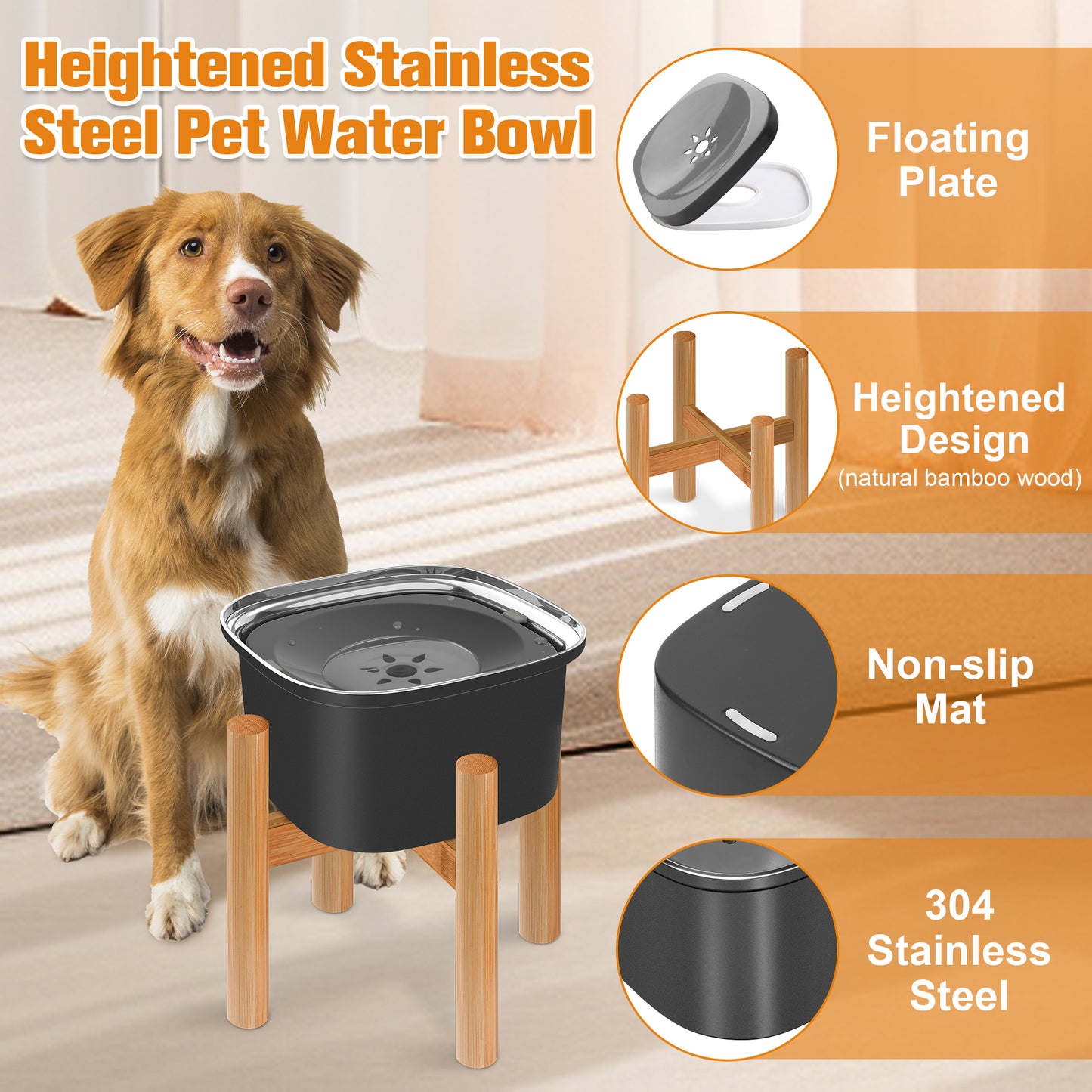 Decflow 3L Elevated Dog Water Bowl Stainless Steel Feeder with Stand, Large Capacity, Non-Spill, Suitable for Small, Medium, and Large Dogs