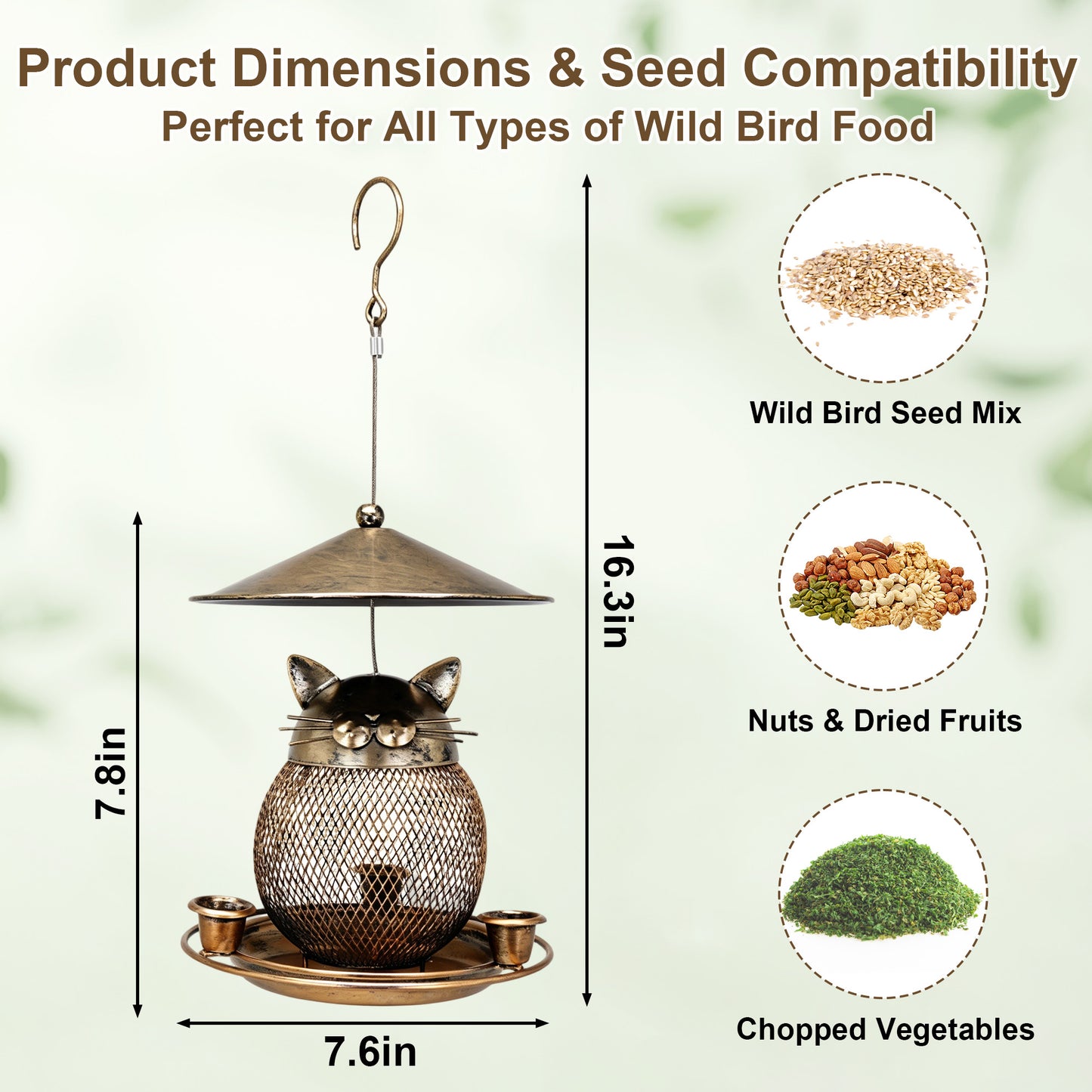 Twinsing Cat Shaped Hanging Outside Garden Yard Metal Bird Feeder, 8-cup