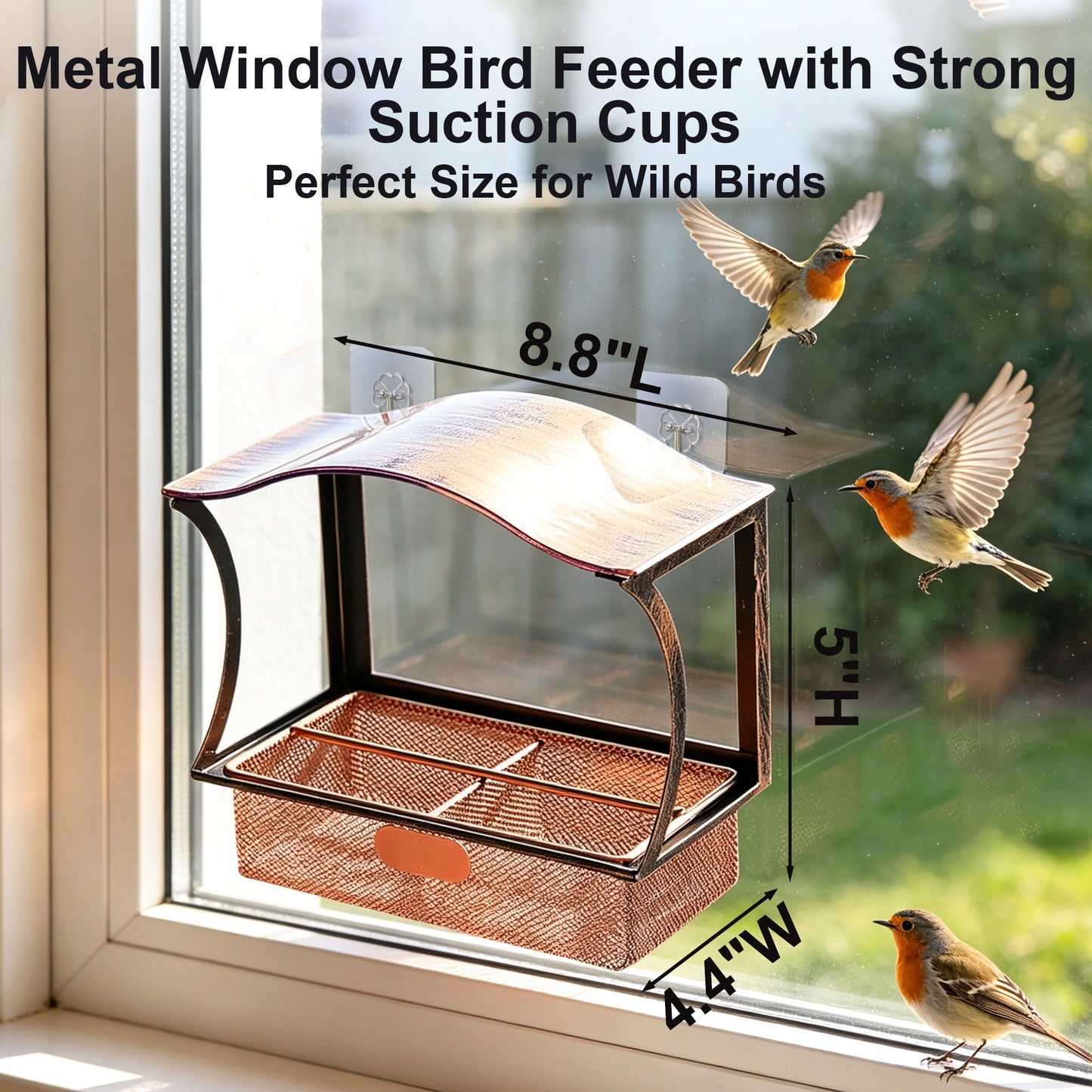 Twinsing Metal Window Bird Feeding Station for Garden Yard with Suction Cups, 5-cup