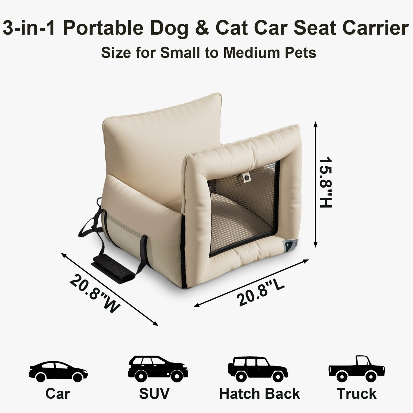 Twinsing Portable Dog & Cat Car Seat Carrier, Beige