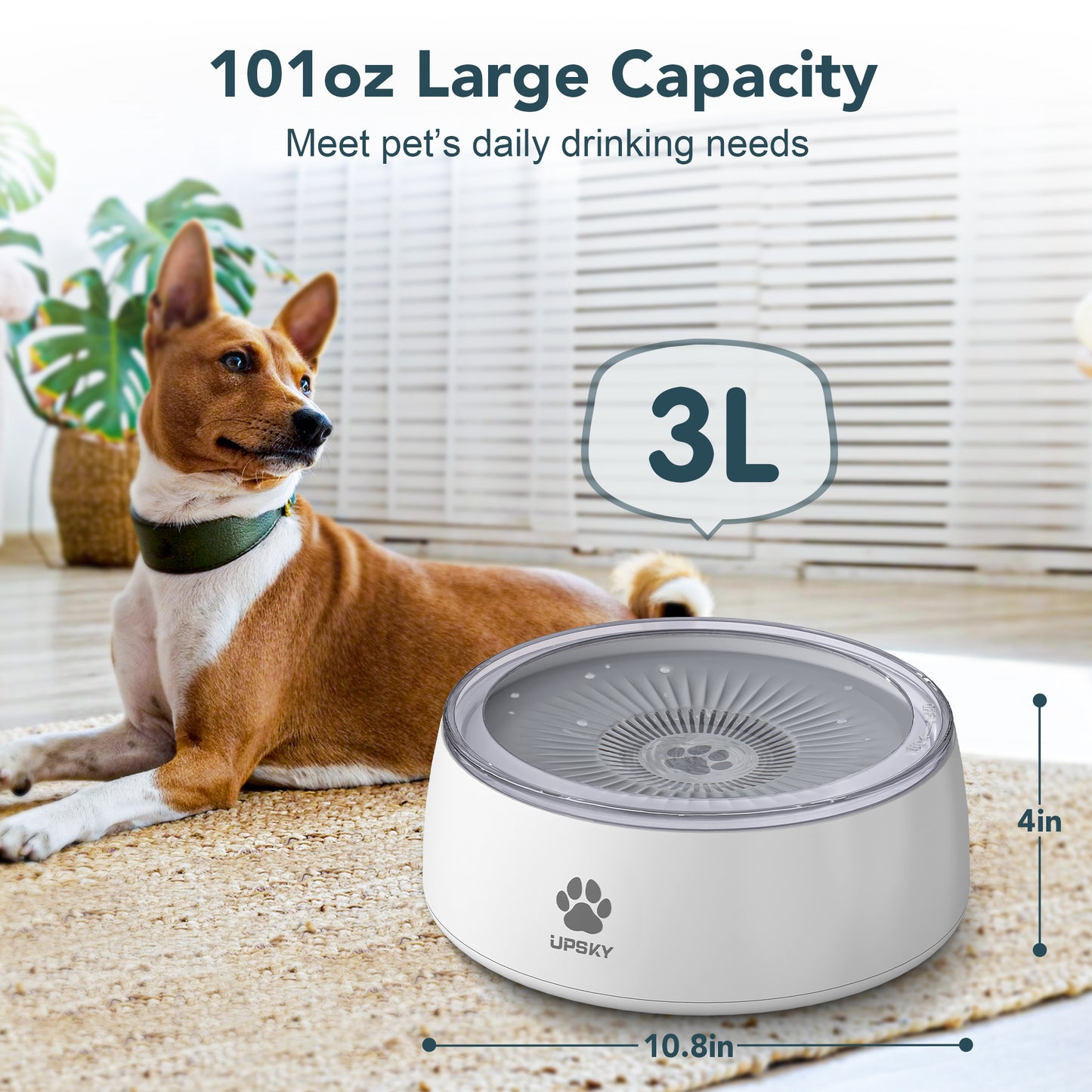 UPSKY No Spill Splash Proof Non-Skid Plastic Slow Feeder Mat Dog & Cat Bowl, Grey, Large: 3-L