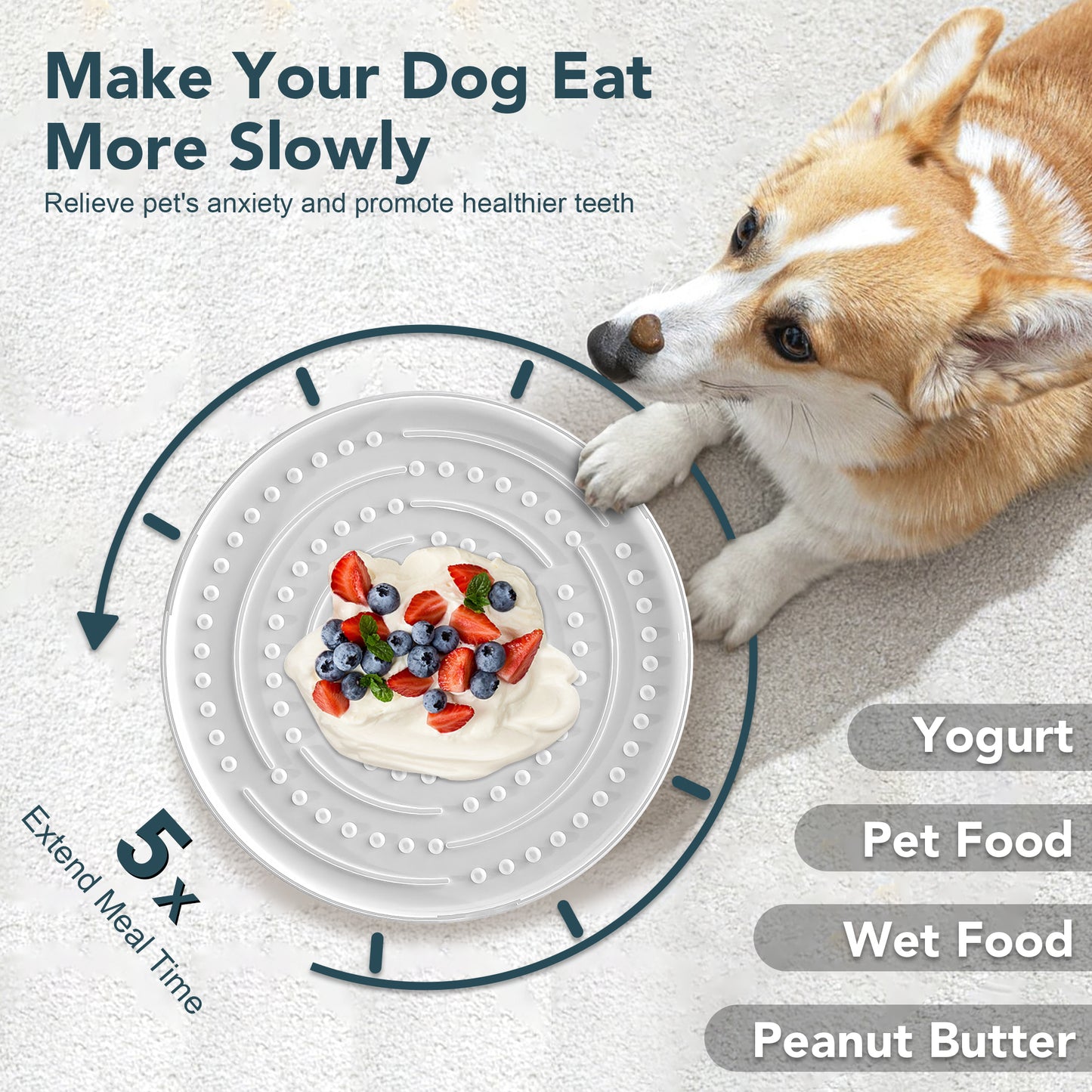 UPSKY No Spill Splash Proof Non-Skid Plastic Slow Feeder Mat Dog & Cat Bowl, Grey, Large: 3-L
