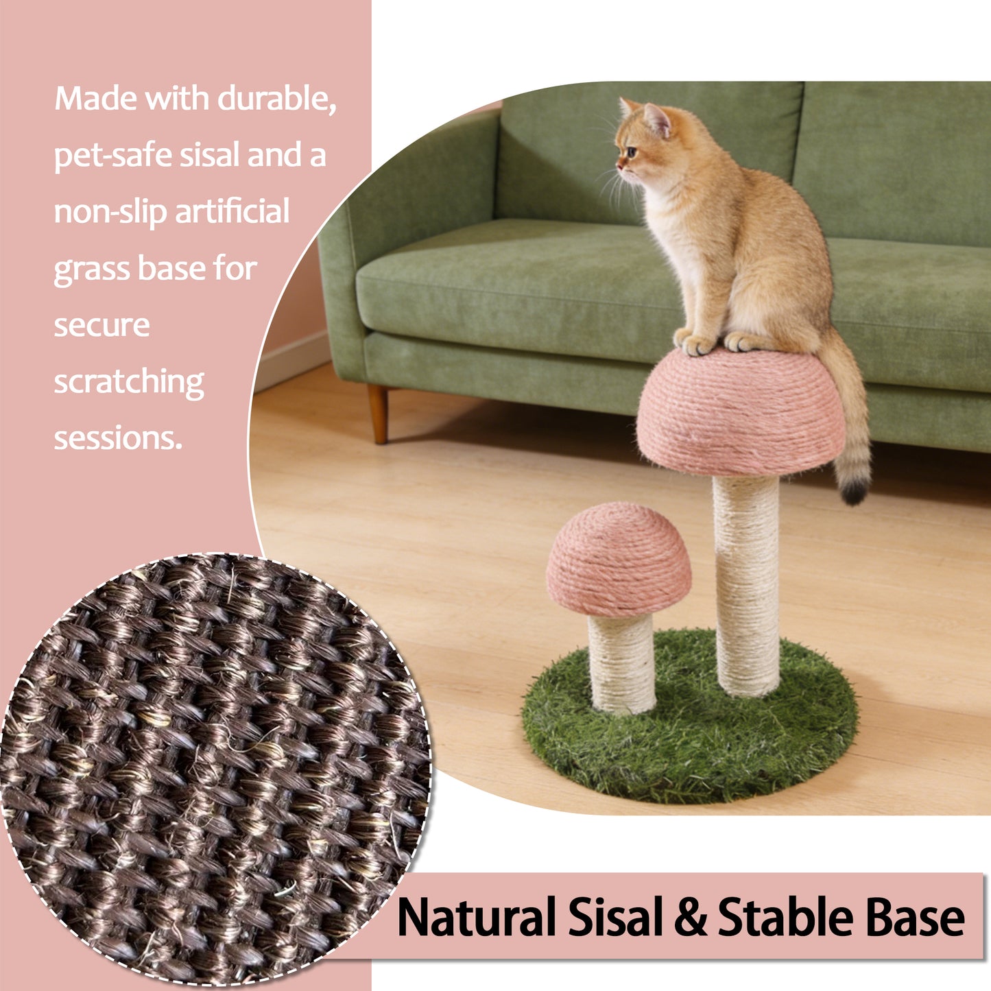 Decflow 13-in Mushrooms Simulated Lawn Indoor Cat Scratching Post, Pink
